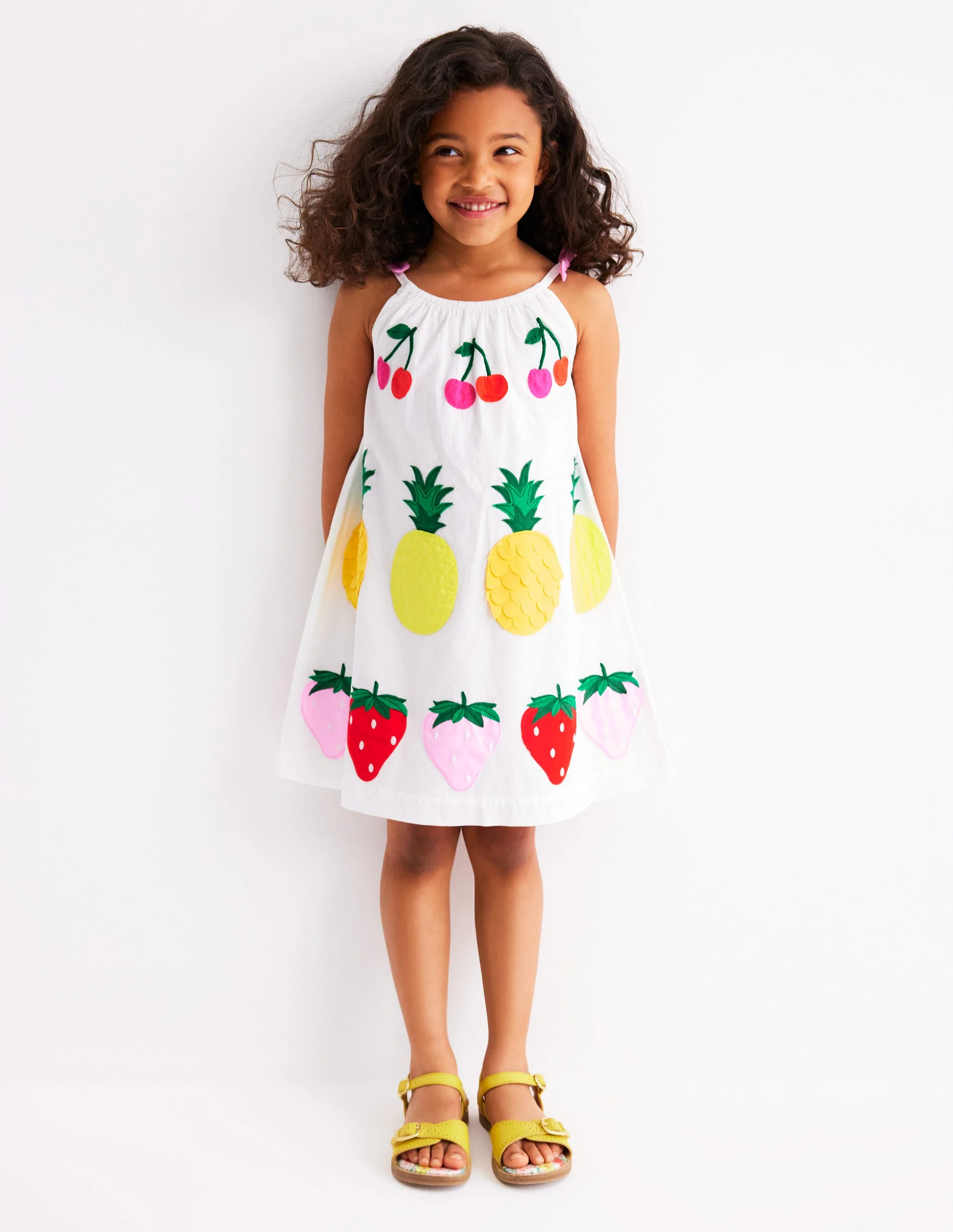 Strappy Appliqué Dress-Soft Ivory Fruit - Image 2