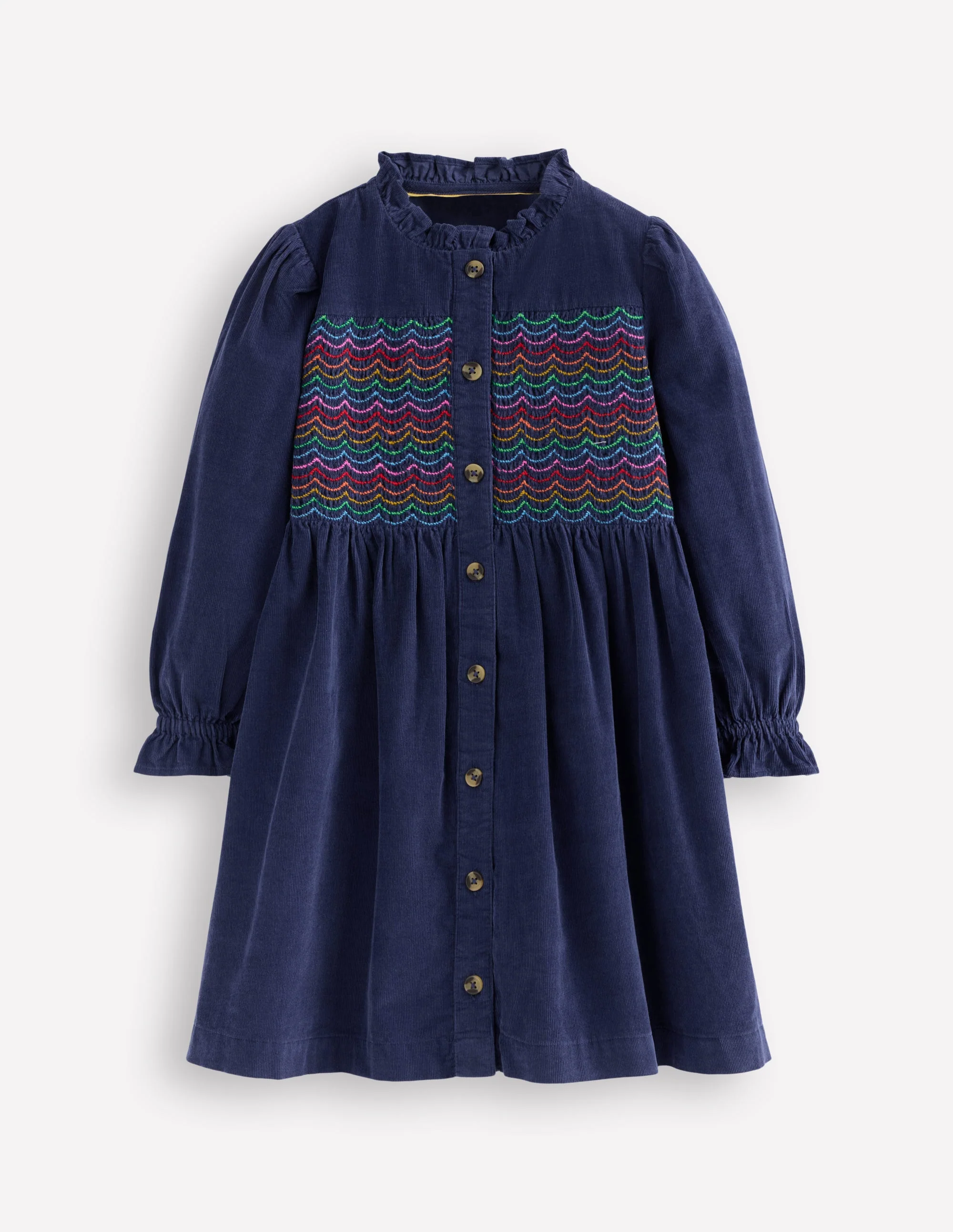 Suki Long Sleeve Smocked Dress-College Navy