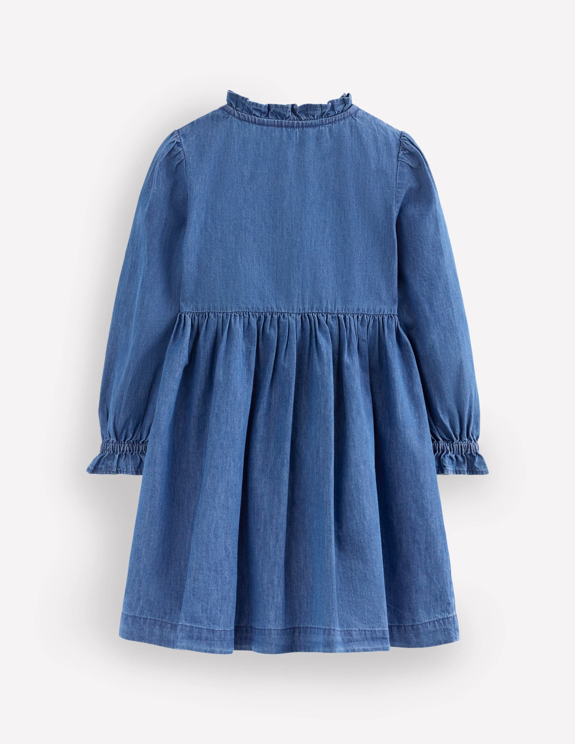 Suki Long Sleeve Smocked Dress-Mid Vintage Denim - Image 2