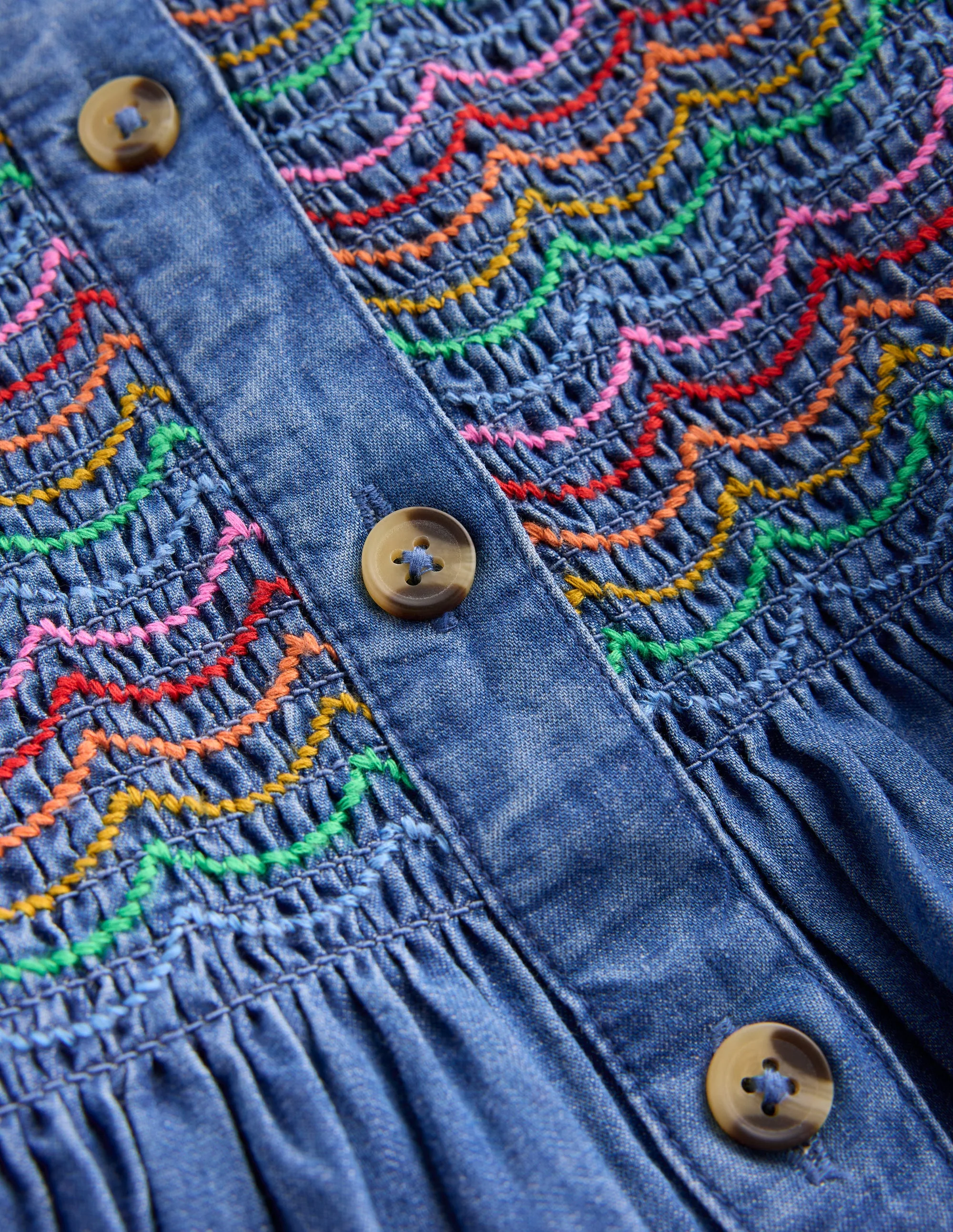 Suki Long Sleeve Smocked Dress-Mid Vintage Denim - Image 3