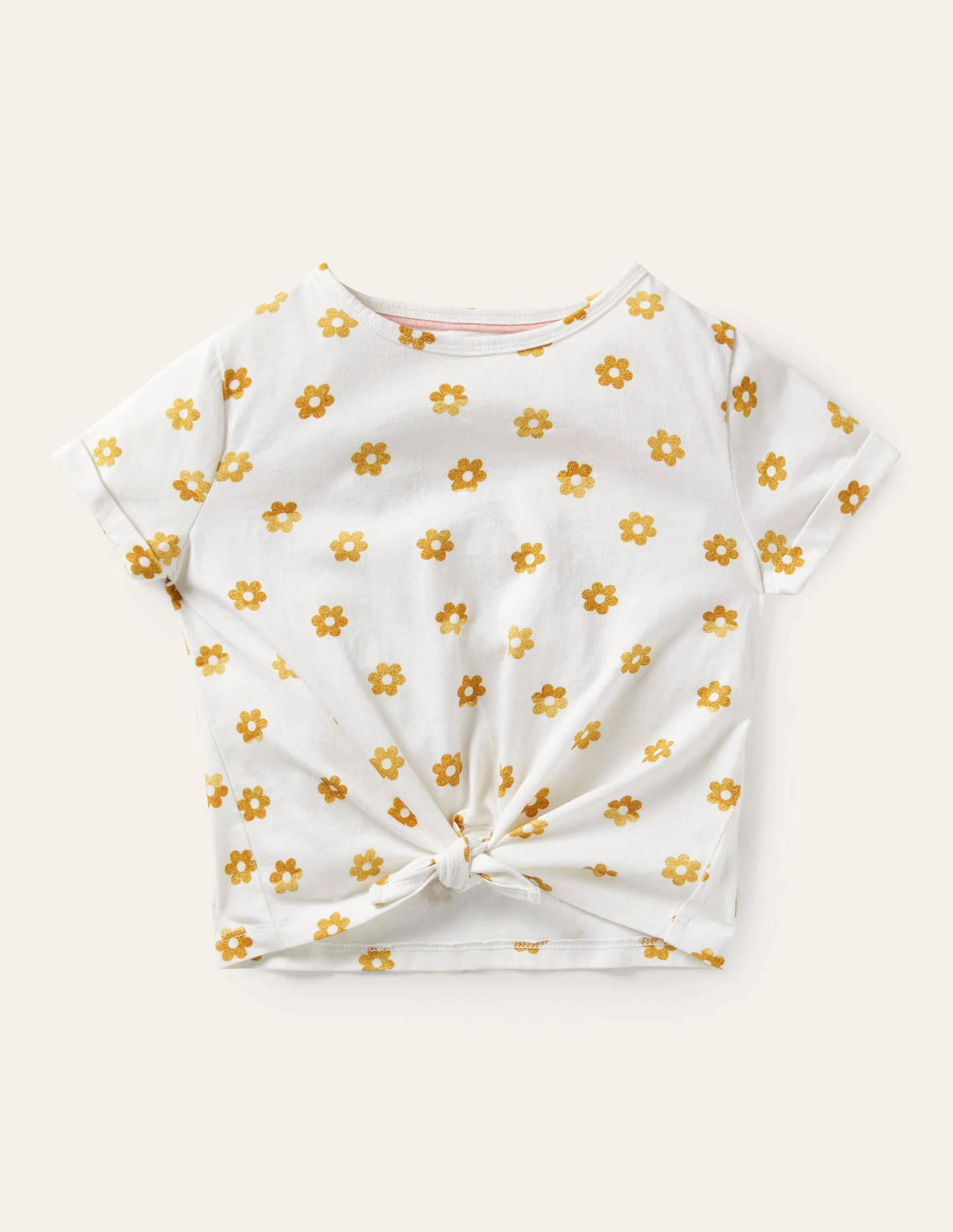 Tie-front T-shirt-White Foil Daisy