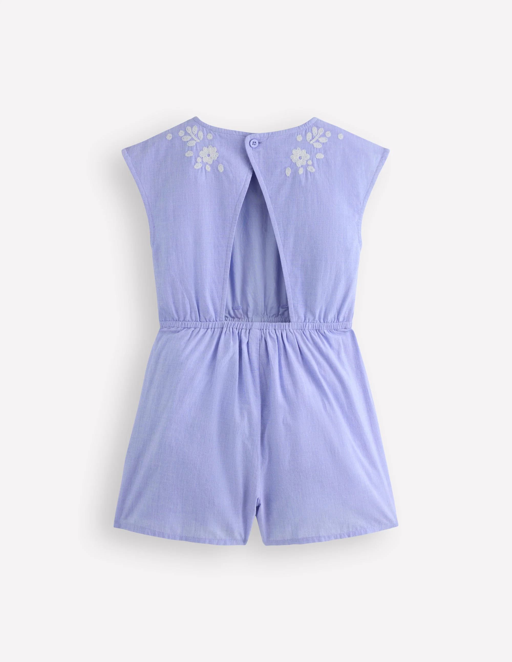 Tie Waist Woven Playsuit-Denim Embroidery - Image 2