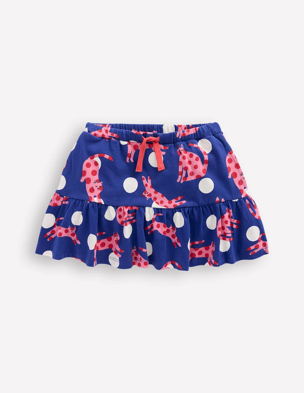 Tiered Jersey Skort-Bright Blue Spotty Cats