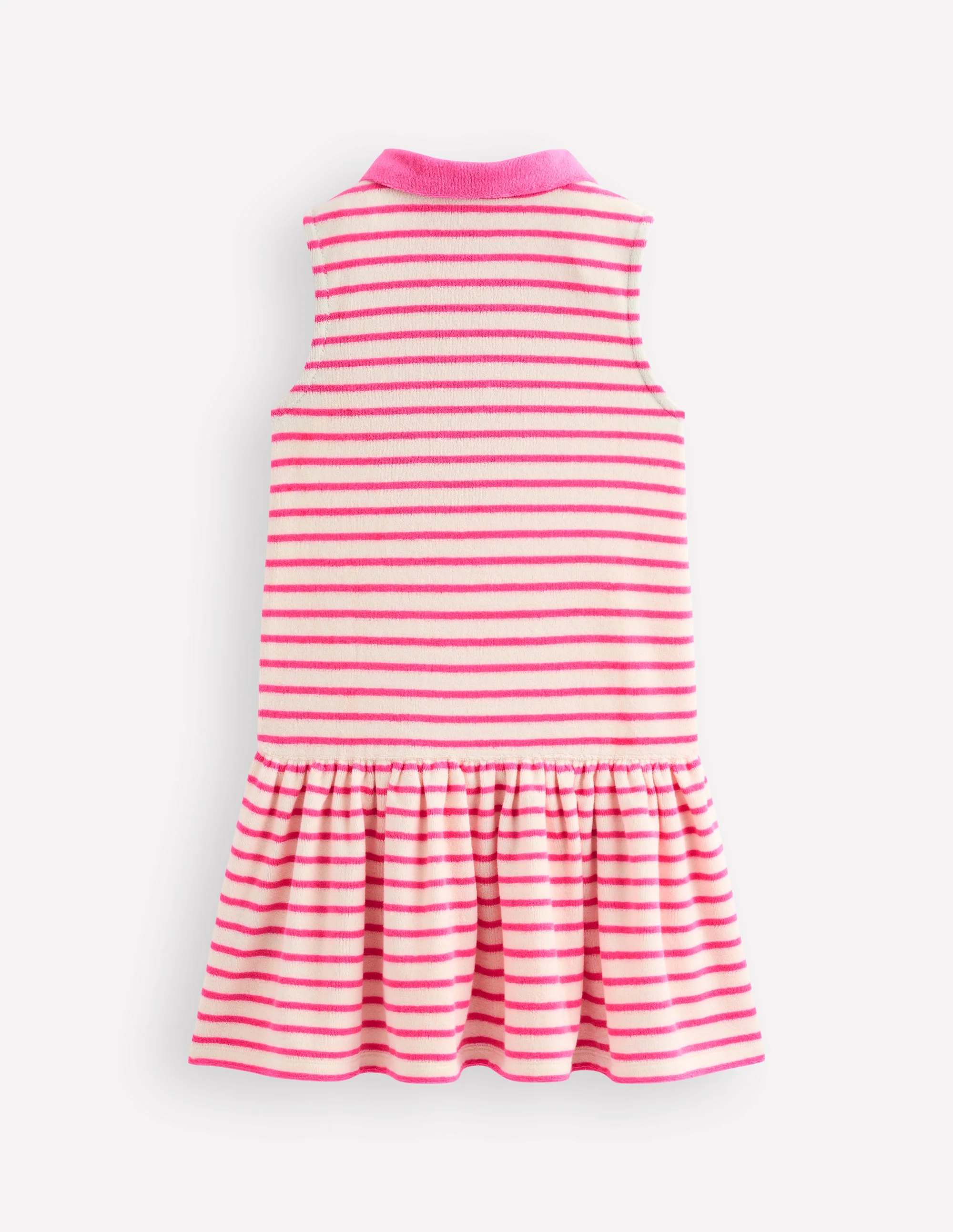 Towelling Polo Dress-Pink/ Ivory Stripe - Image 2