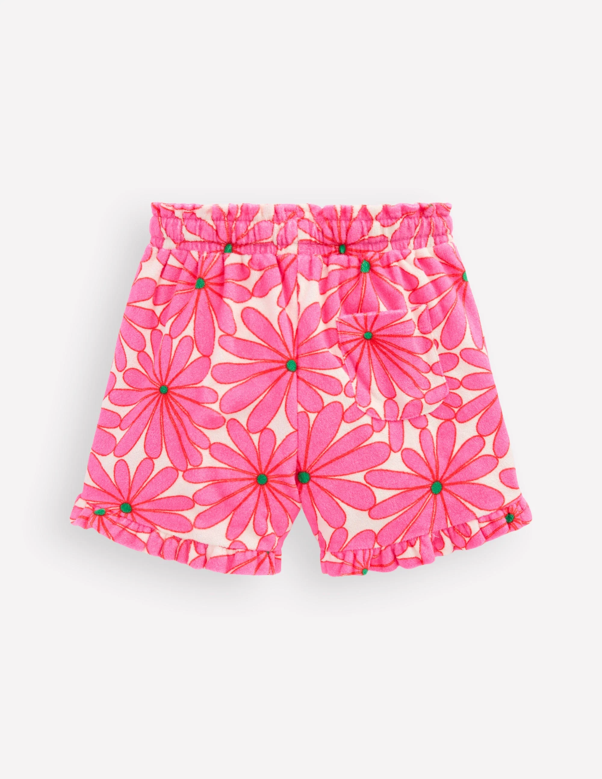 Towelling Ruffle Shorts-Festival Pink Giant Daisy - Image 2
