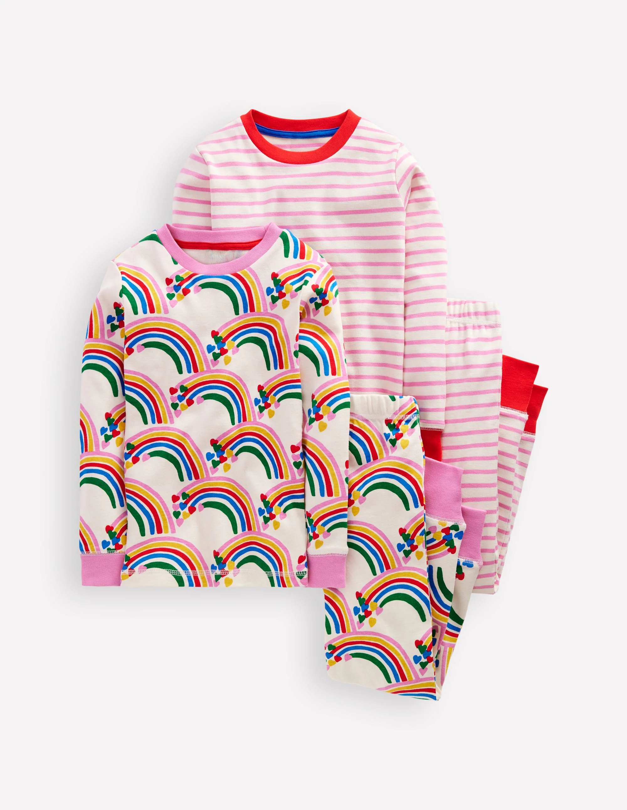 Twin Pack Snug Pyjamas-Oatmeal Marl Rainbow Hearts