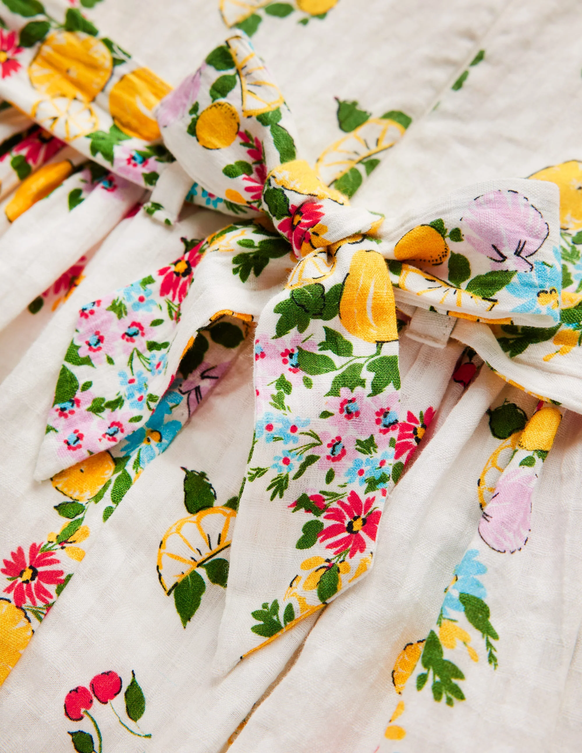 Vintage-style Sash Dress-Soft Ivory Lemon Floral - Image 7