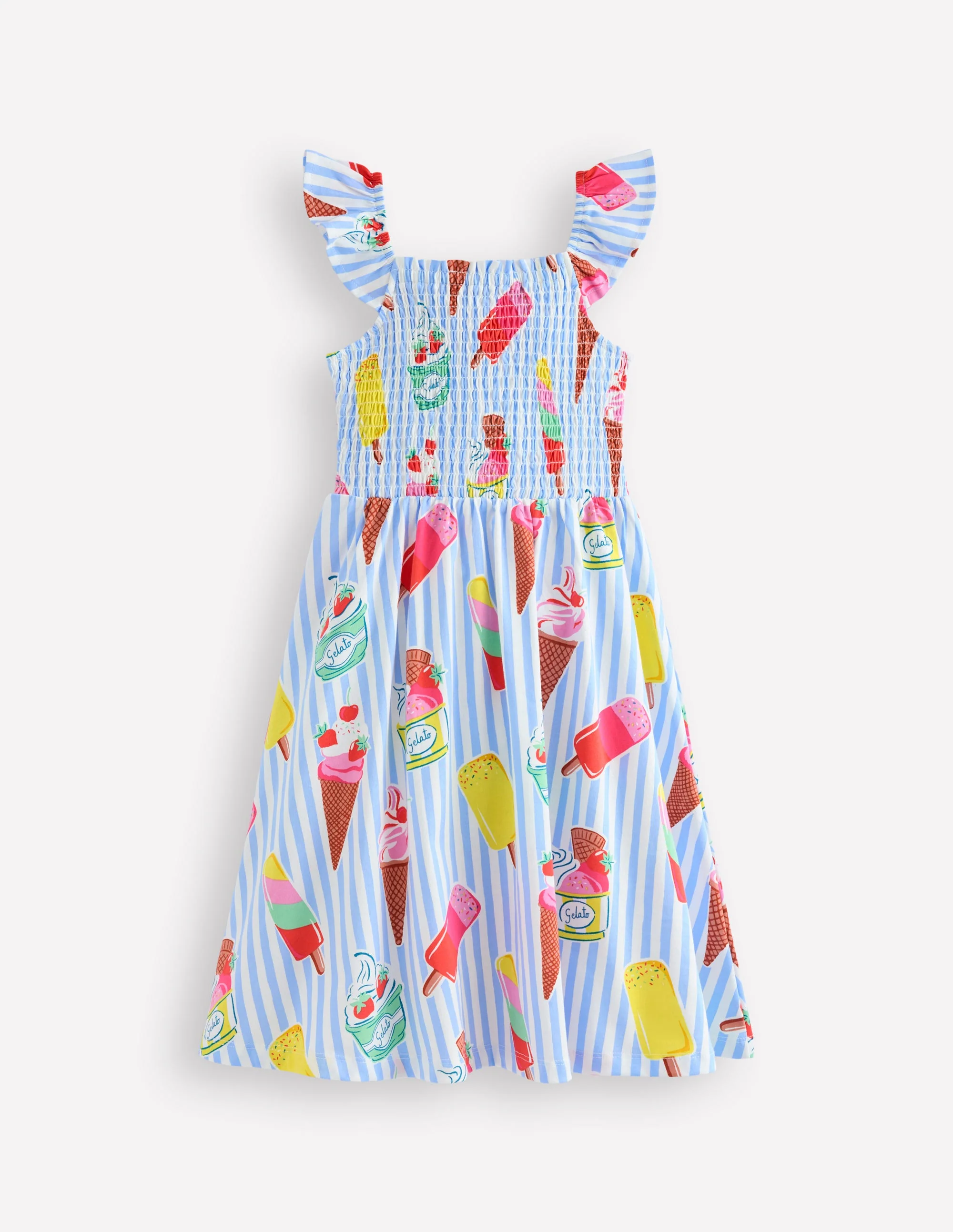 Willa Shirred Jersey Dress-Vintage Blue Ice Cream Stripe - Image 2
