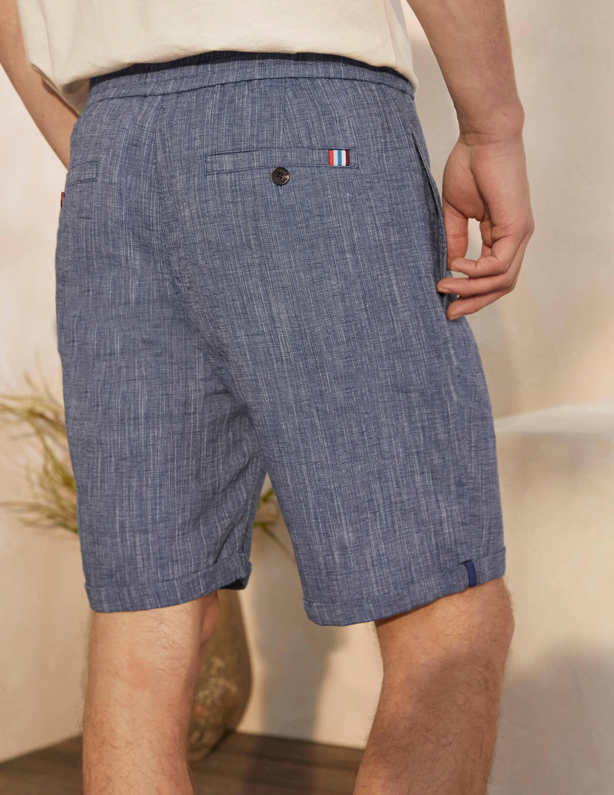 Linen Blend Drawstring Shorts-Light Blue Chambray - Image 4