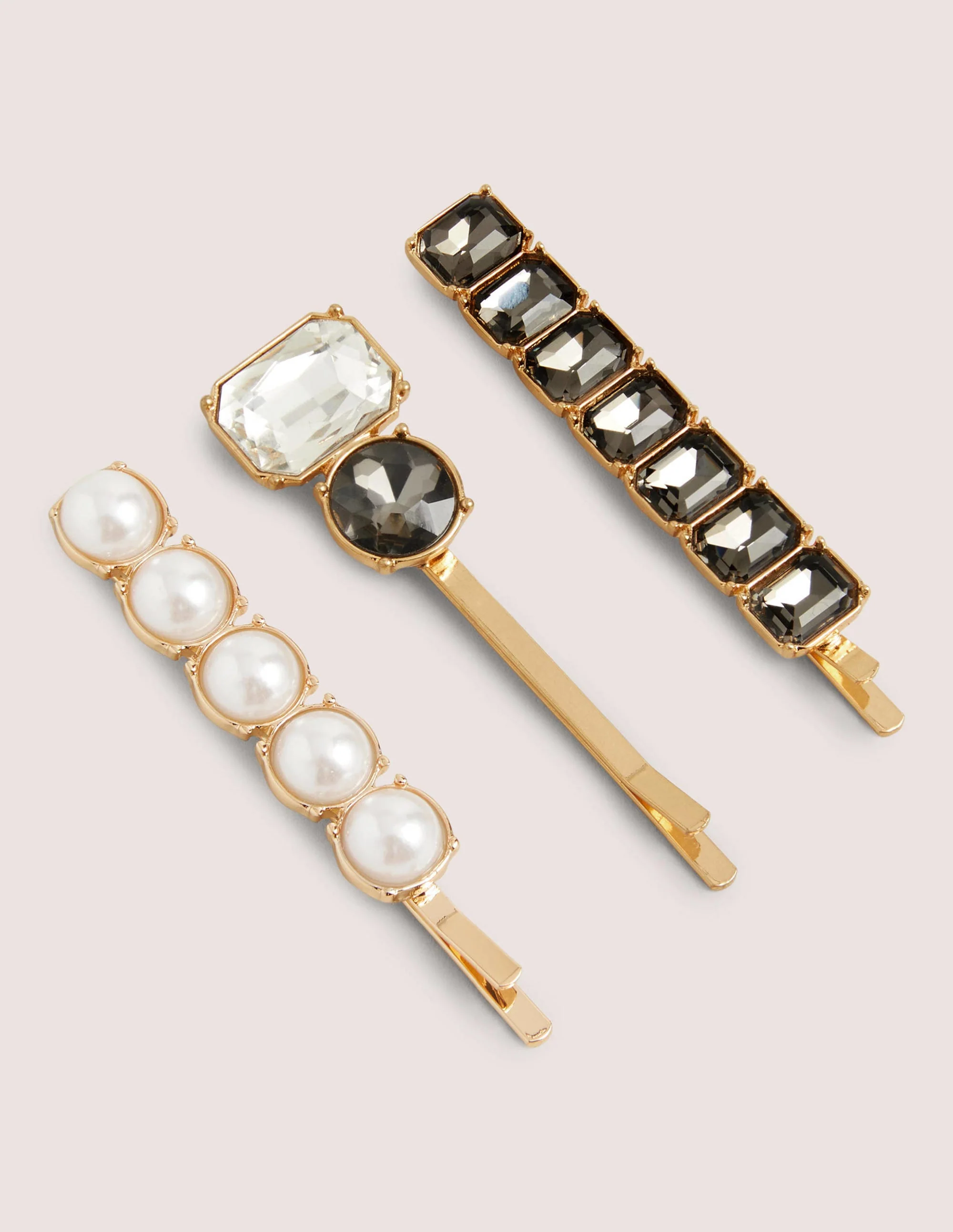3 Pack Jewel Hair Slides-Clear