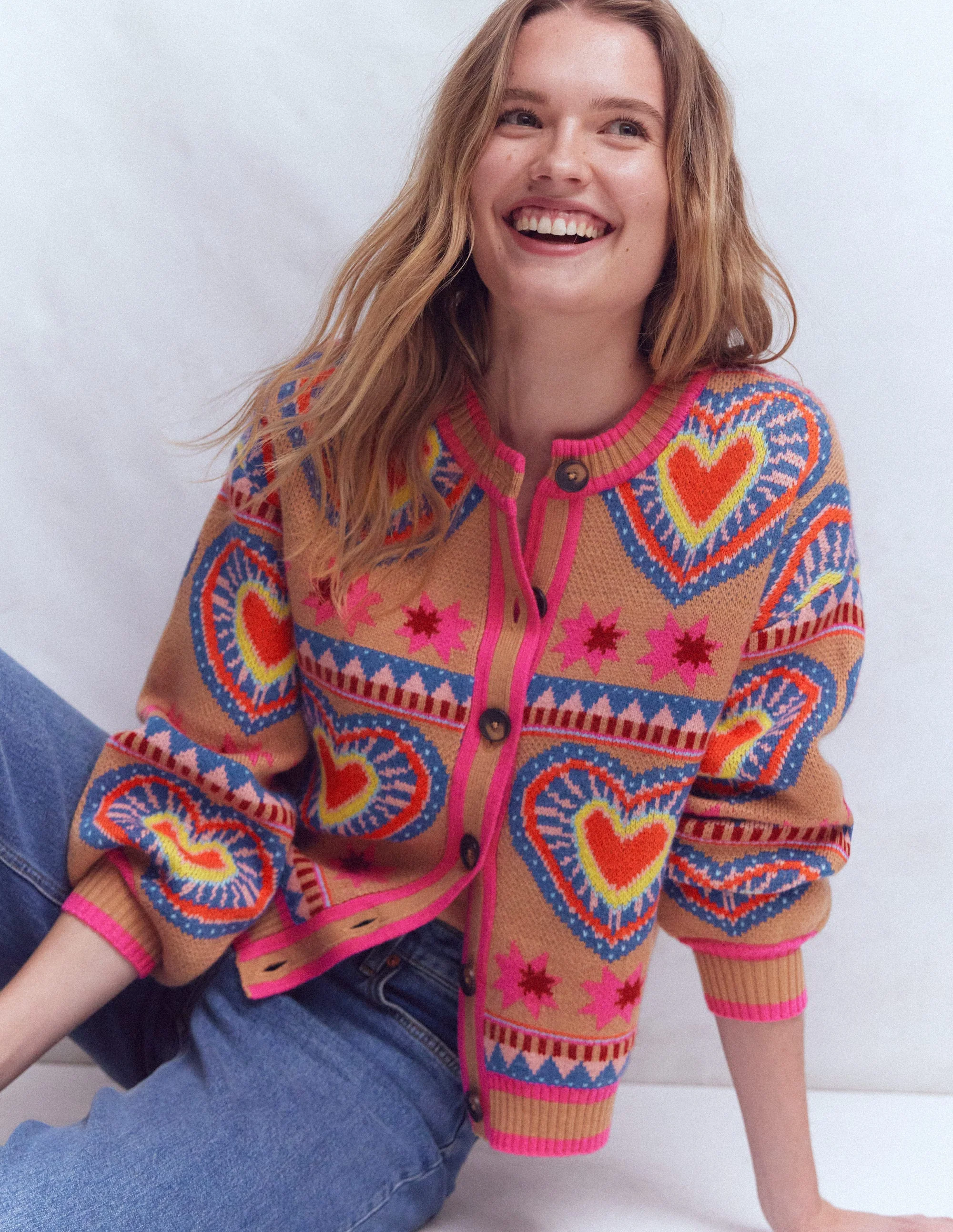 Abi Jacquard Cardigan-Camel Melange, Hearts - Image 4