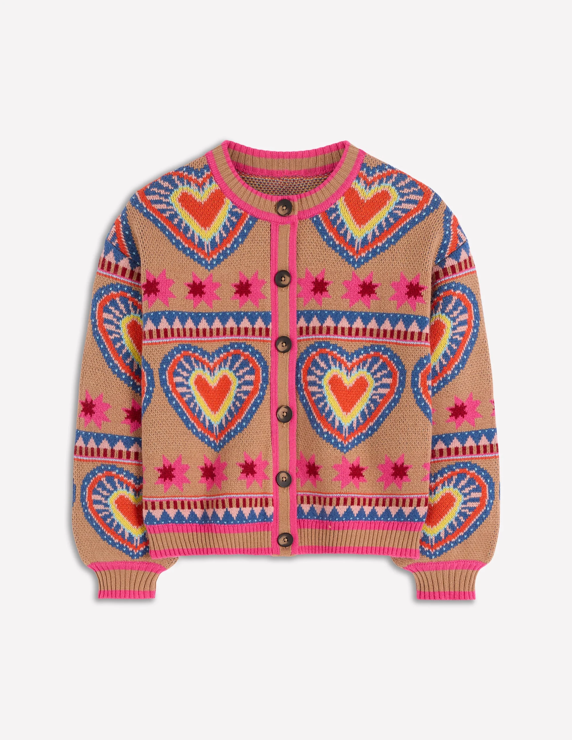 Abi Jacquard Cardigan-Camel Melange, Hearts - Image 5