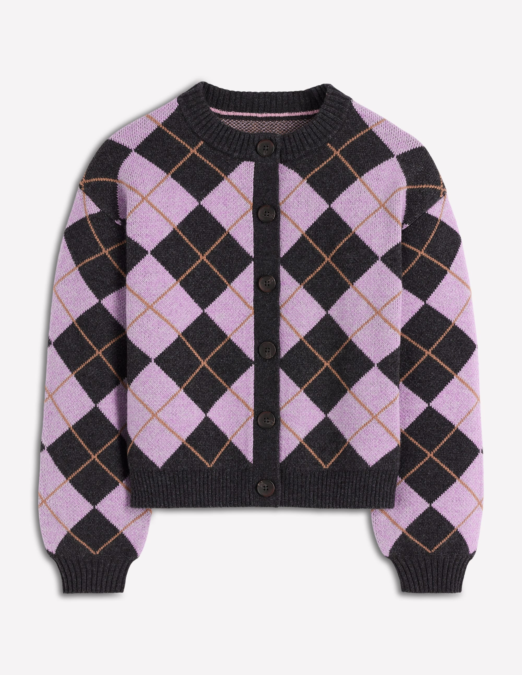 Abi Jacquard Cardigan-Lilac, Charcoal Melange Argyle - Image 7