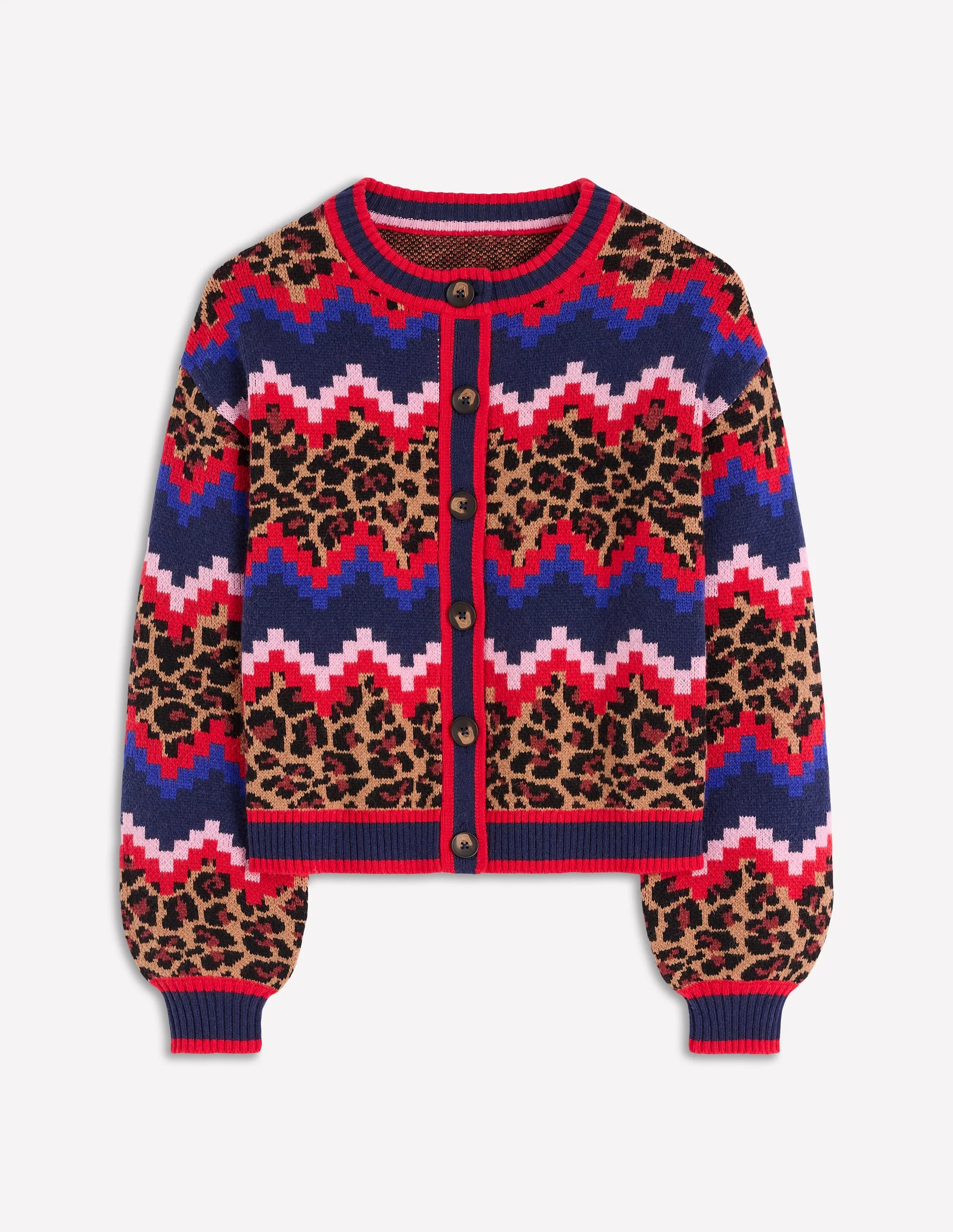 Abi Jacquard Cardigan-Multi Fair Isle, Leopard - Image 7