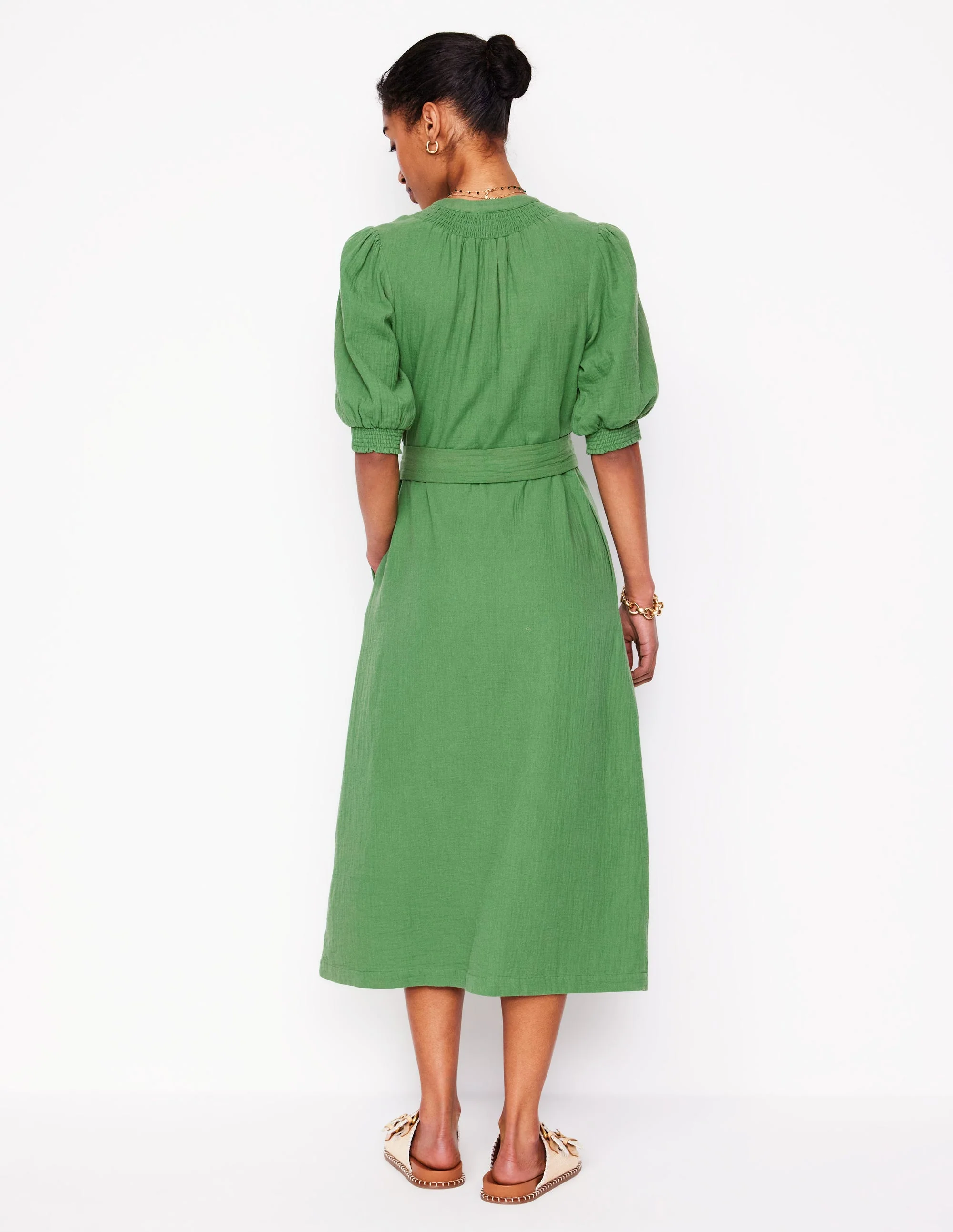 Ada Double Cloth Midi Dress-Paradise Green - Image 3