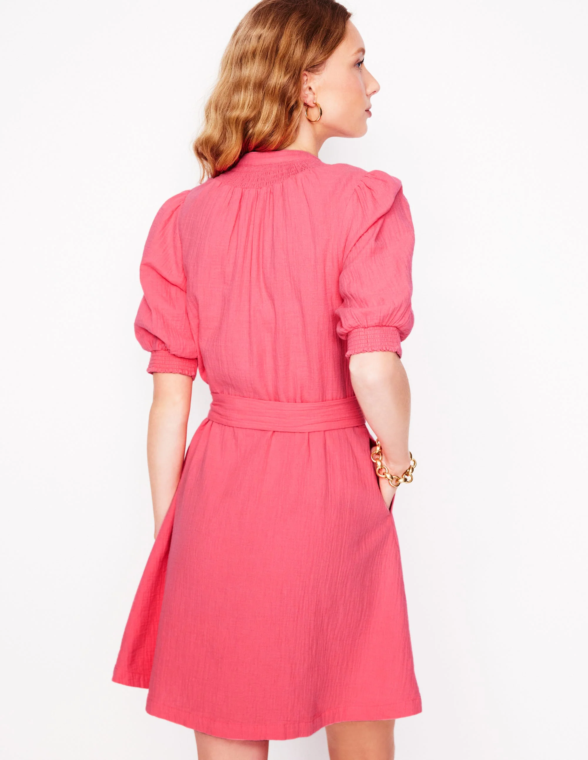 Ada Double Cloth Short Dress-Azalea Pink - Image 4