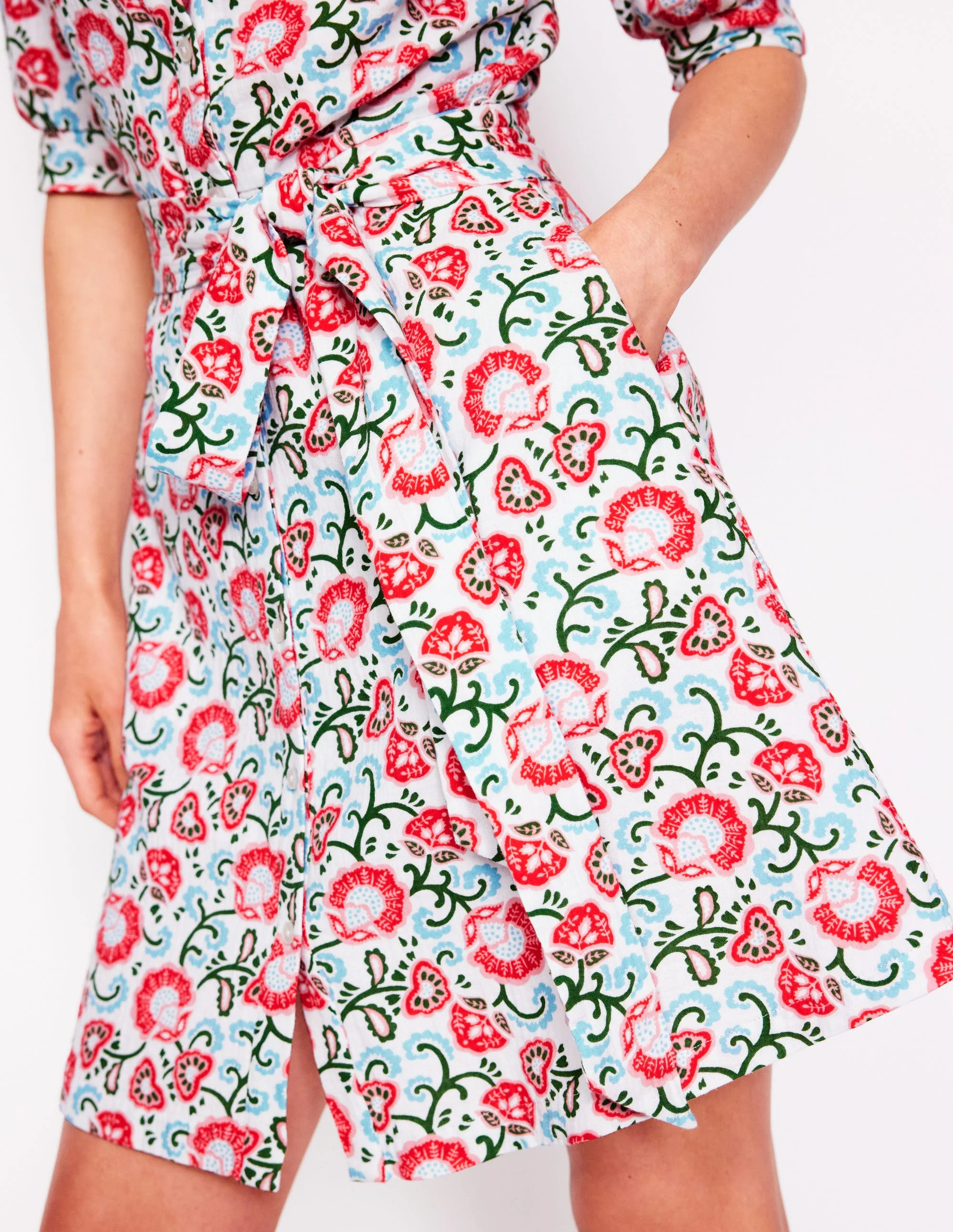 Ada Double Cloth Short Dress-Ivory, Garden Vine - Image 2