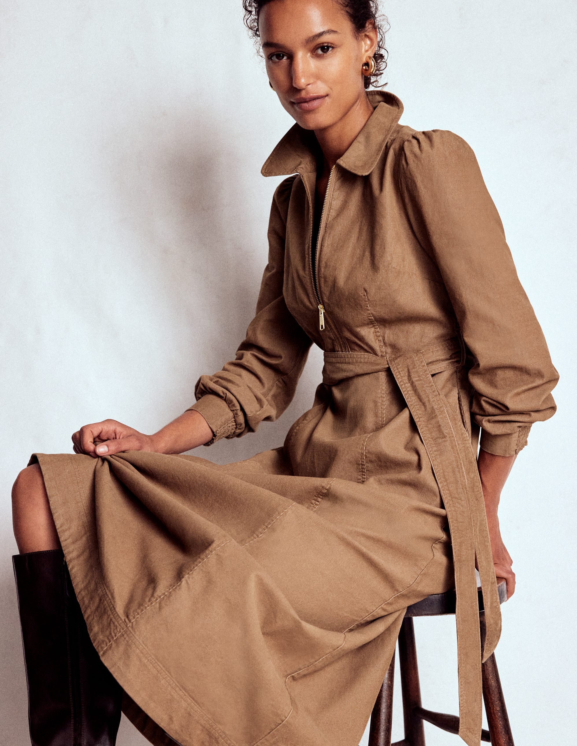 Adelaide Zip Cord Midi Dress-Latte