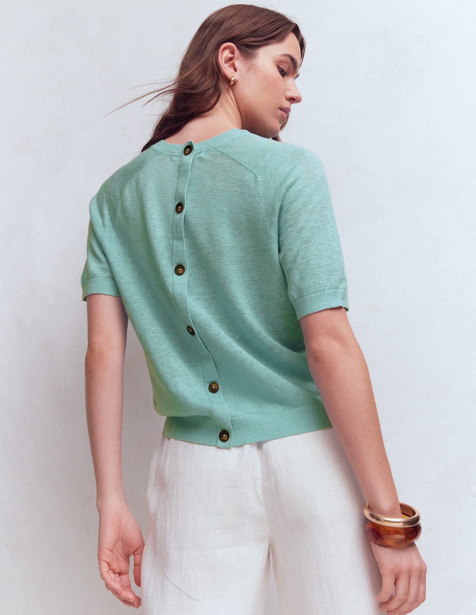 Agnes Linen Button T-Shirt-Seamist Blue - Image 4