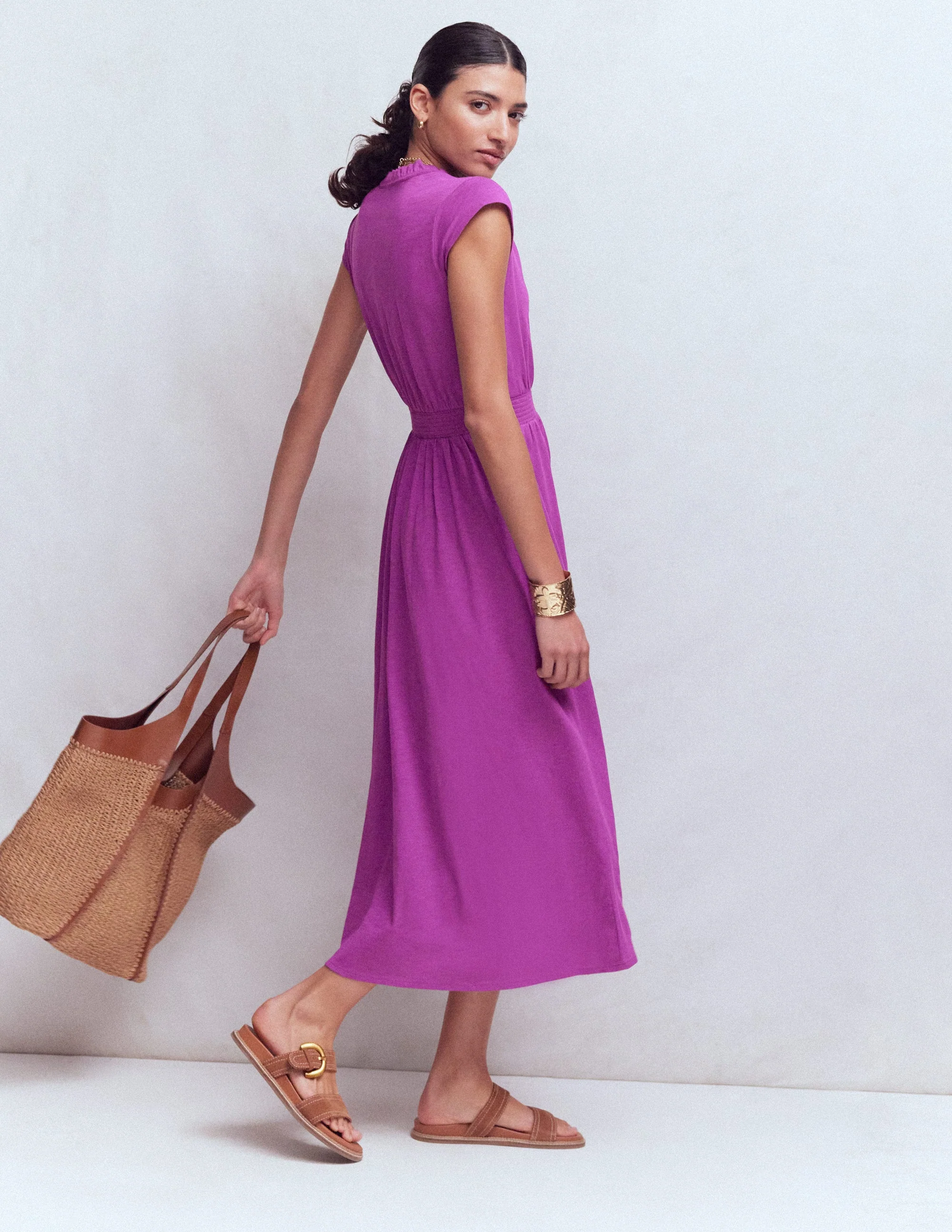 Alba Smocked Jersey Midi Dress-Damson - Image 3