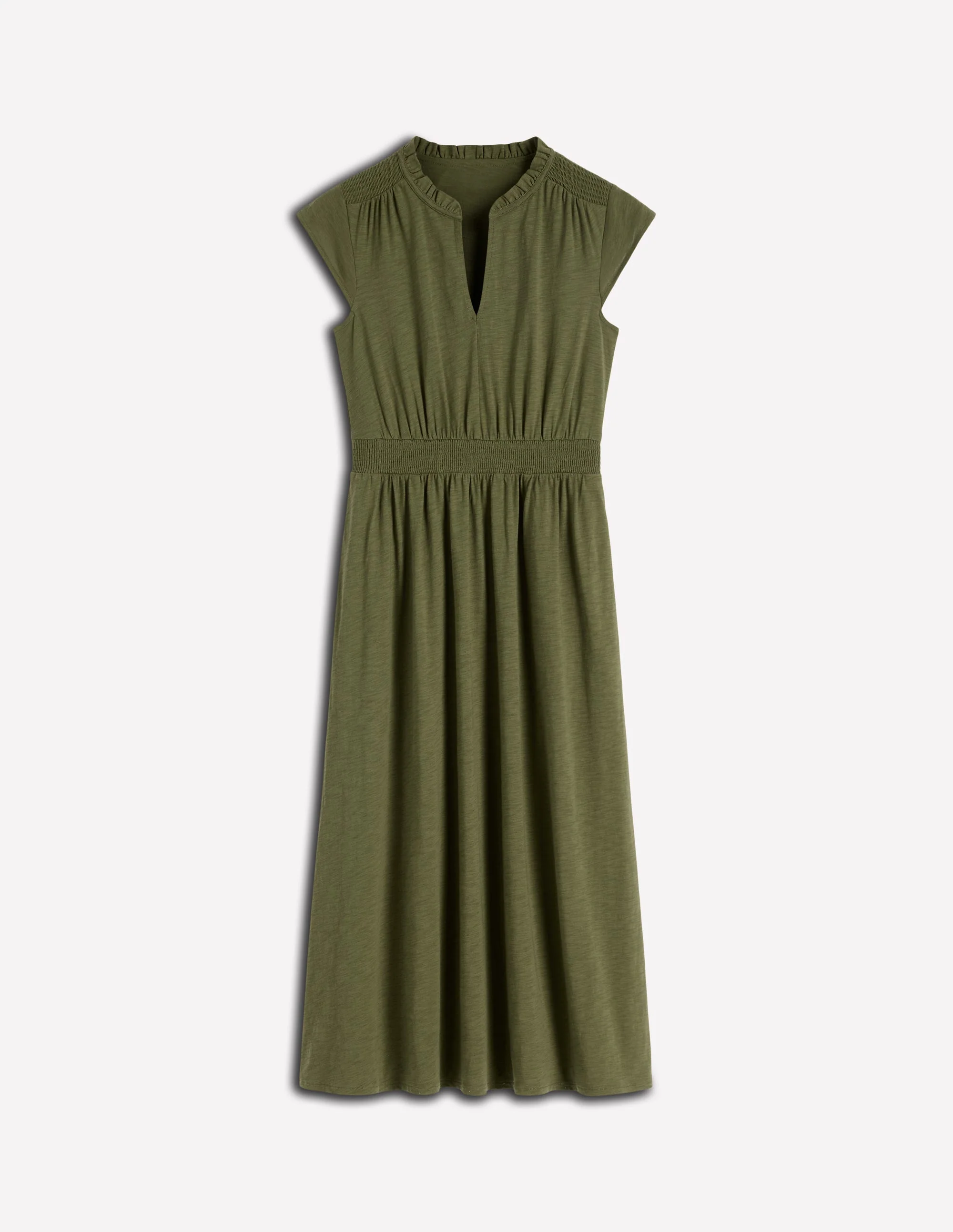 Alba Smocked Jersey Midi Dress-Olive - Image 6