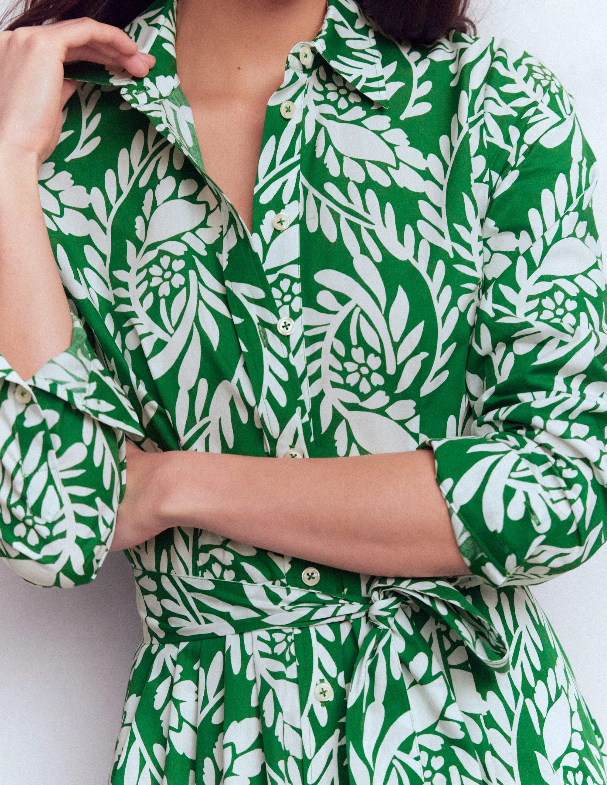 Alexa Long Sleeve Midi Dress-Fresh Green, Scattered Vine - Image 2