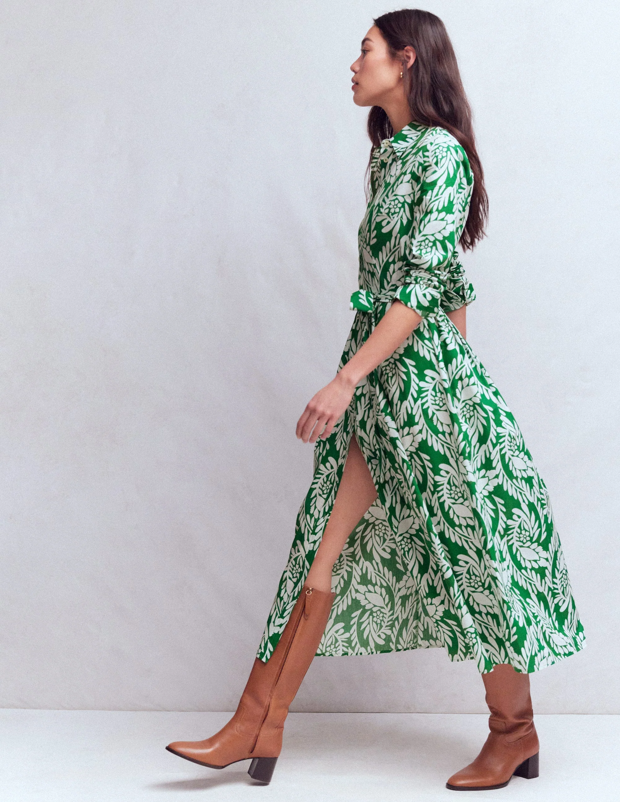 Alexa Long Sleeve Midi Dress-Fresh Green, Scattered Vine - Image 4