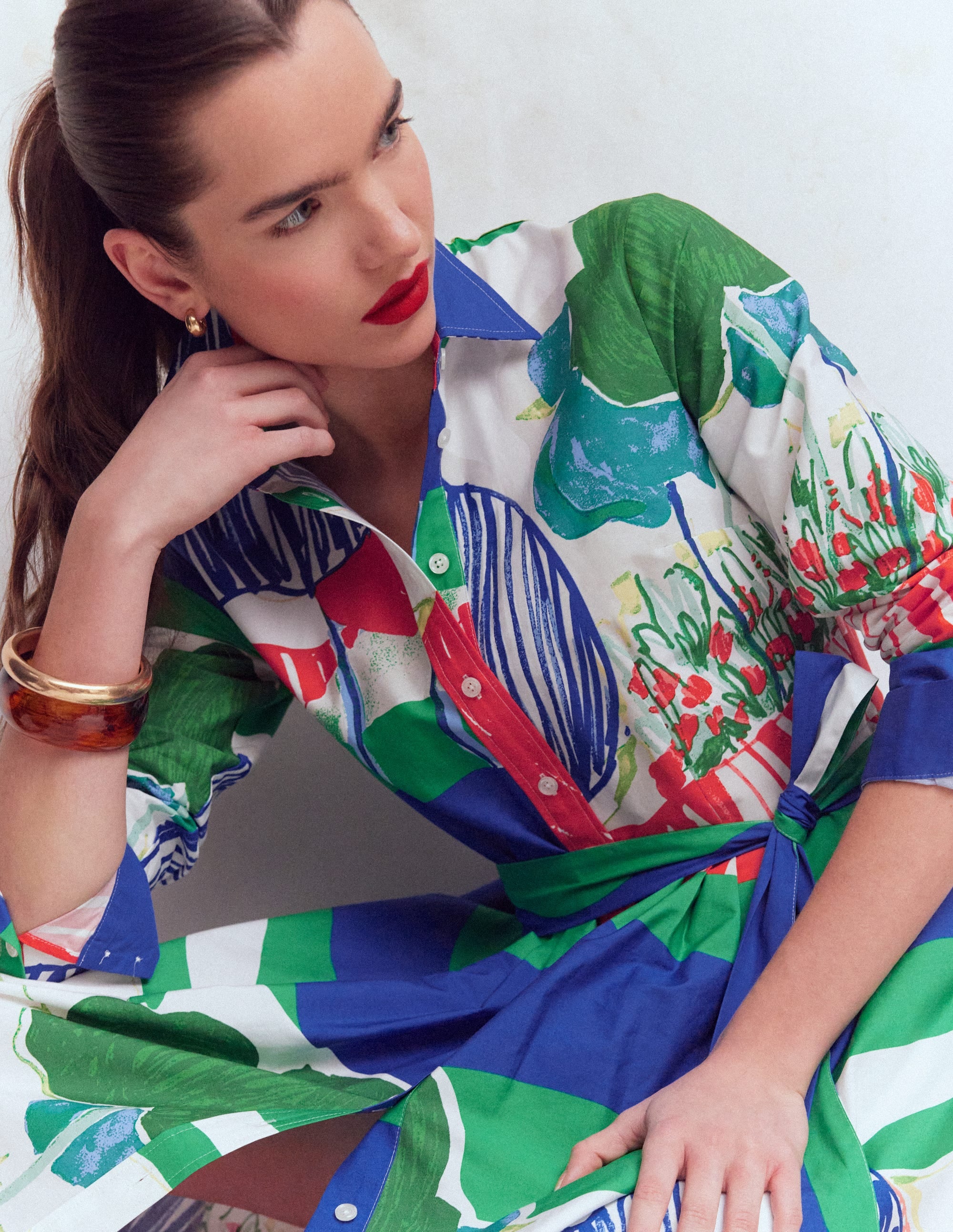 Alexa Long Sleeve Midi Dress-Multi Abstract Valley - Image 2