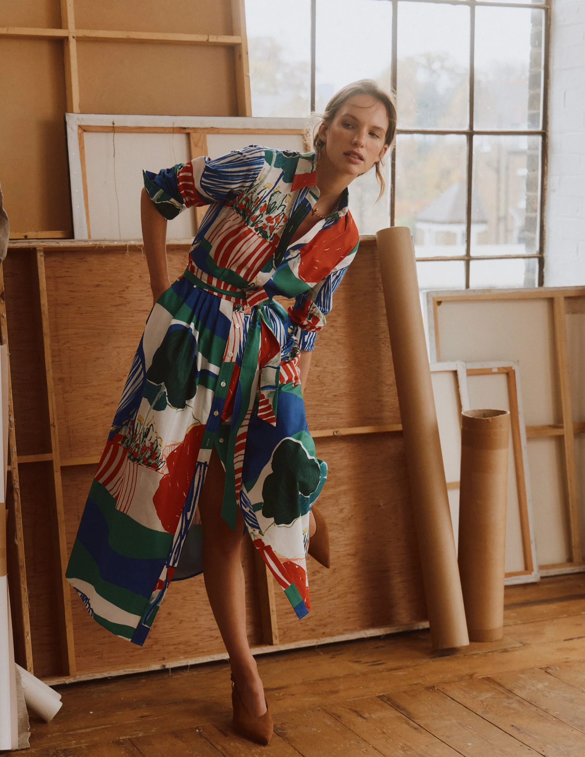 Alexa Long Sleeve Midi Dress-Multi Abstract Valley - Image 7