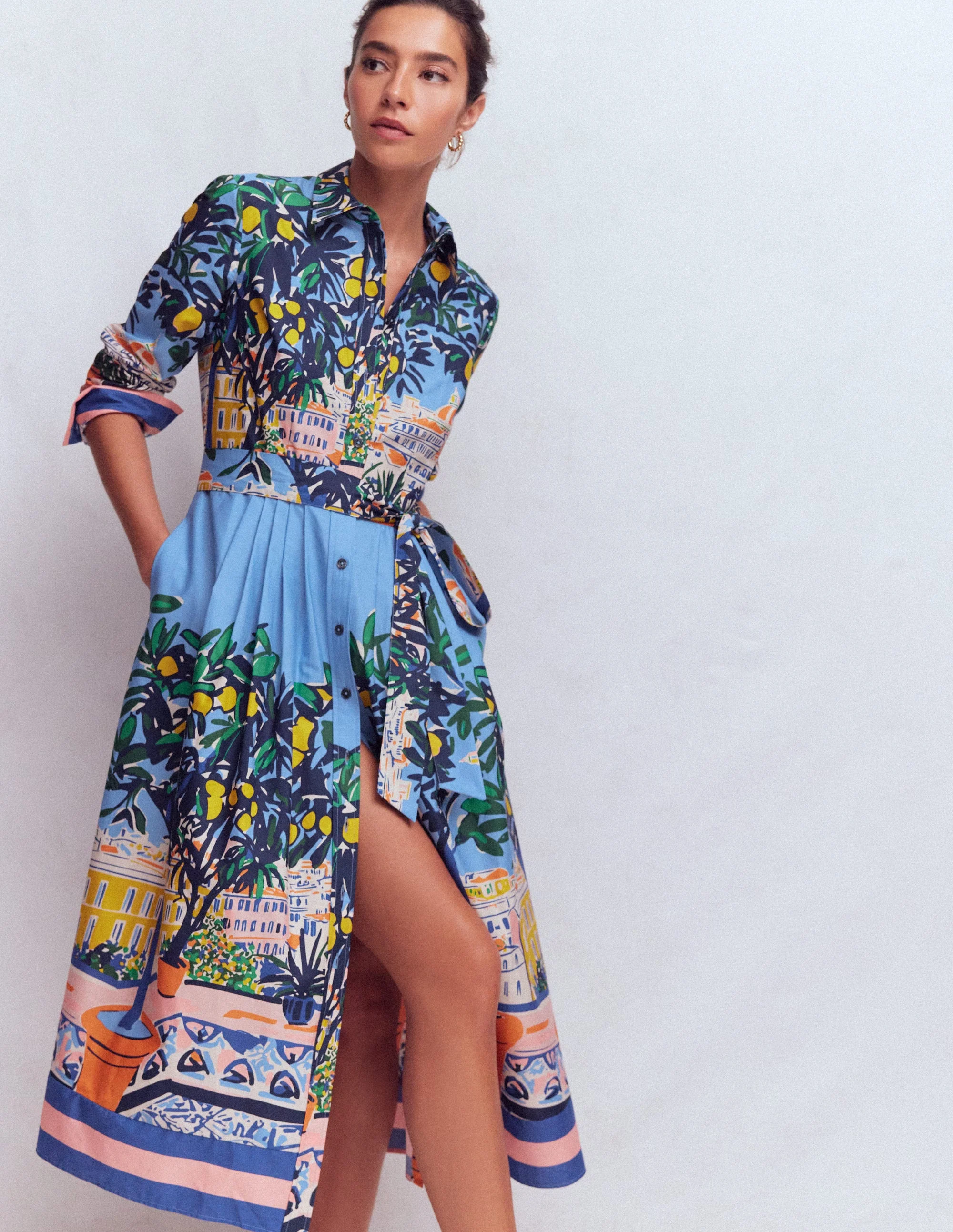 Alexa Long Sleeve Midi Dress-Multi Balcony Scene - Image 4