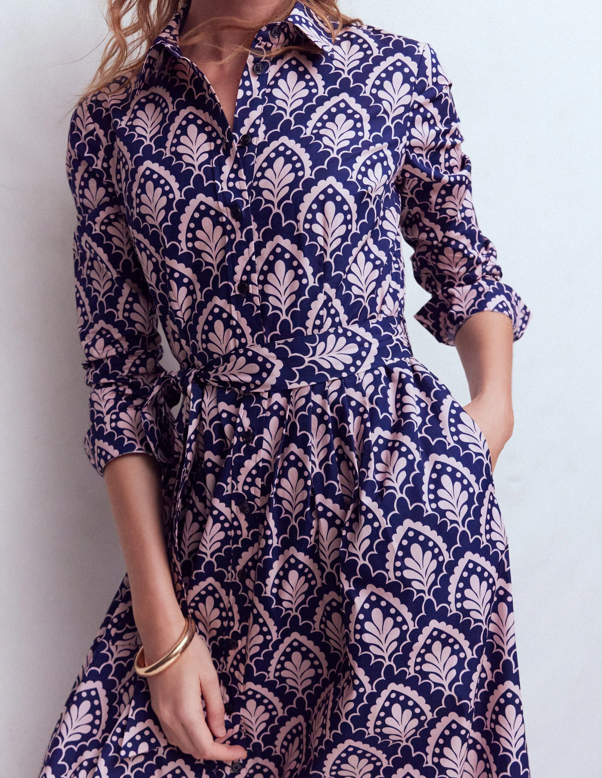 Alexa Long Sleeve Midi Dress-Navy Petal Terrace - Image 2