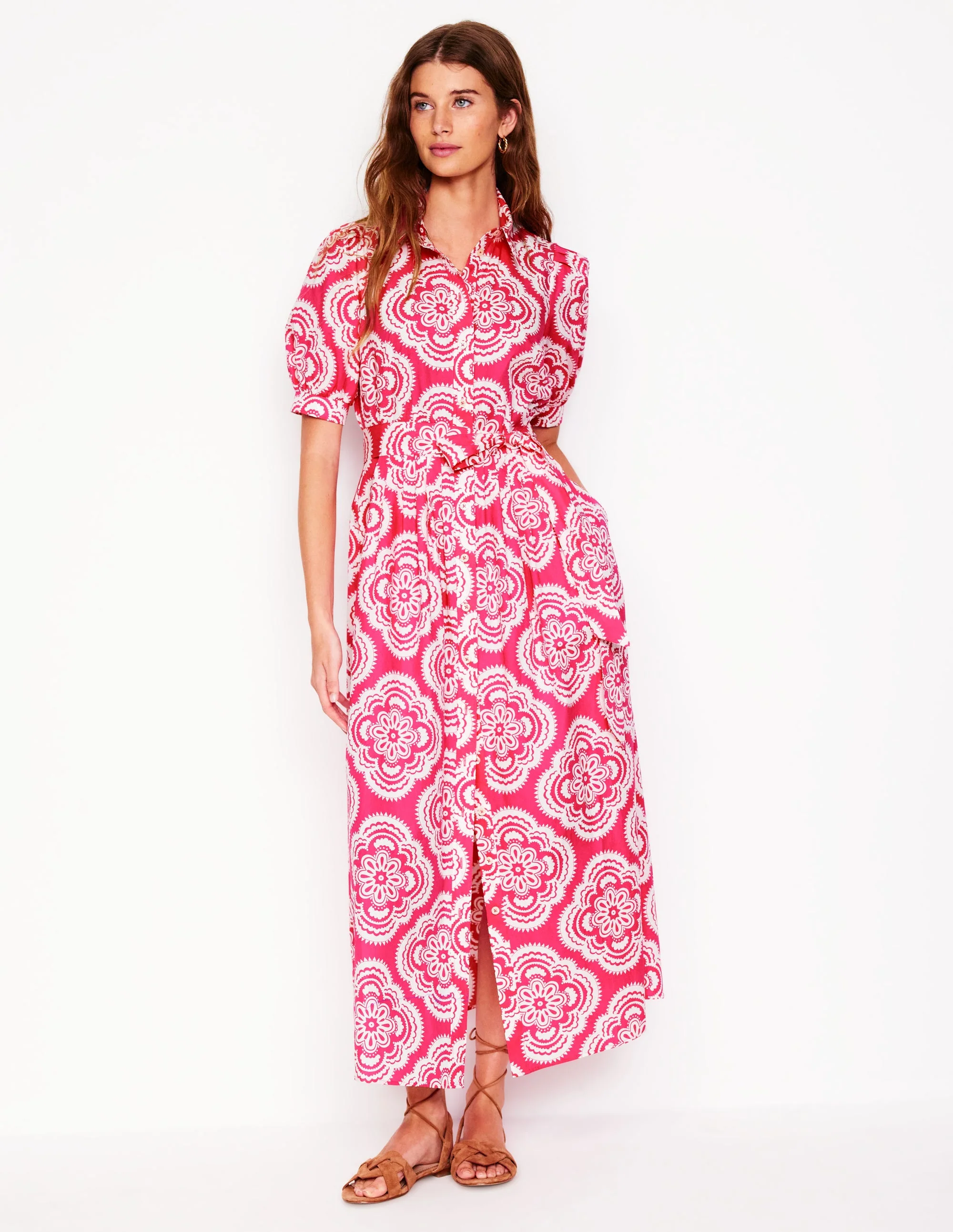 Alexa Maxi Shirt Dress-Pink Peony, Botanic Blush - Image 4