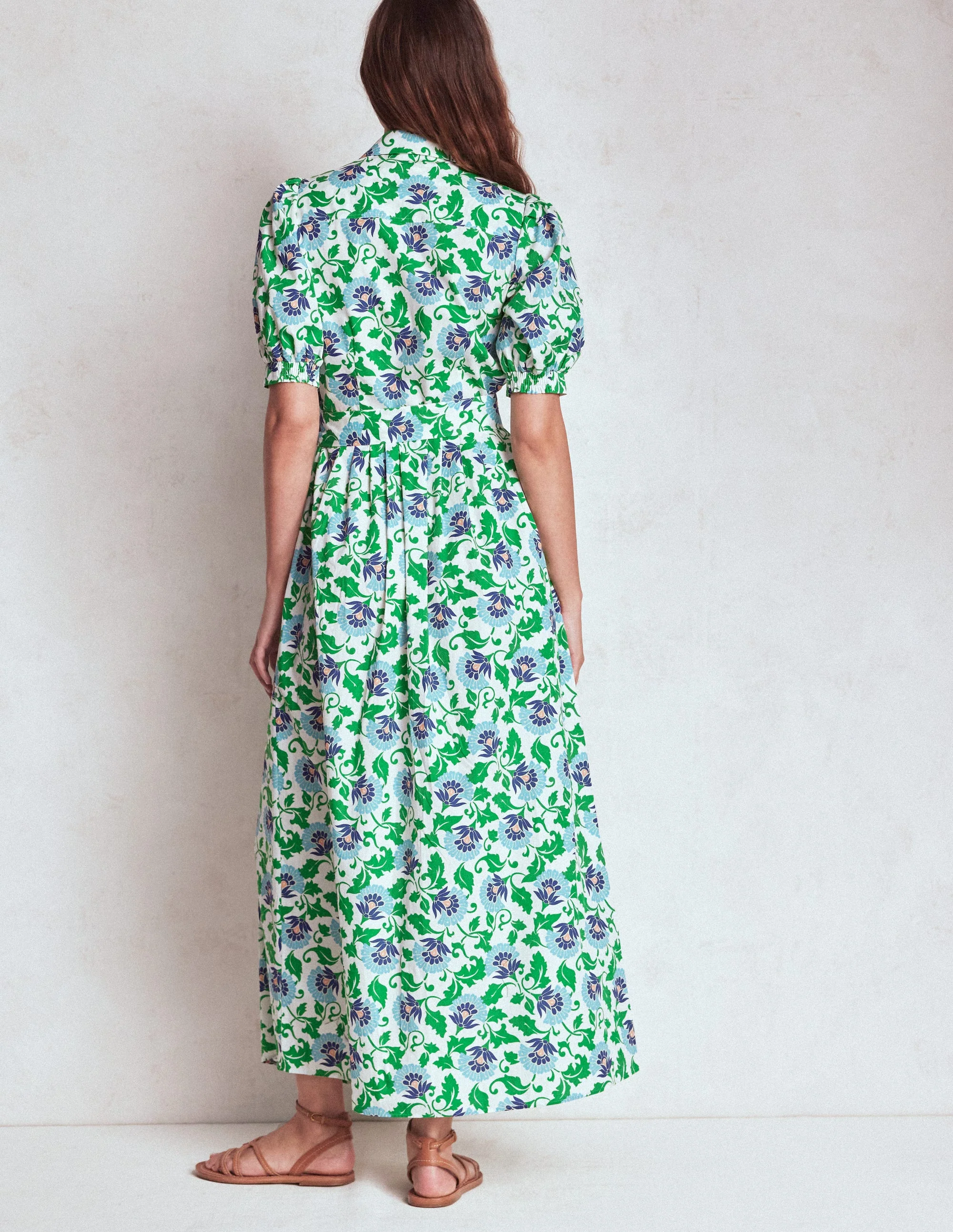 Alexa Maxi Shirt Dress-Rich Emerald, Ornate Vine - Image 4