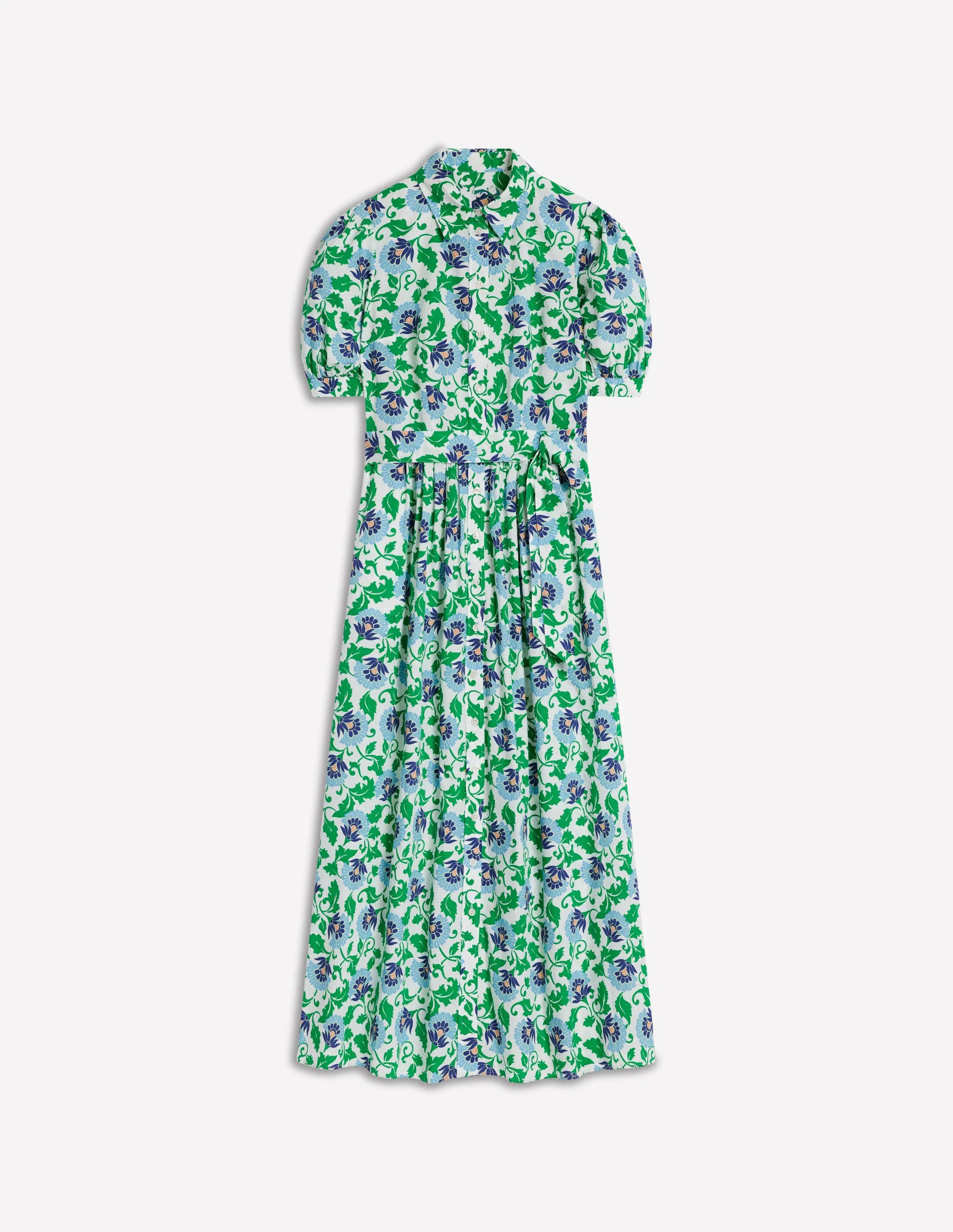 Alexa Maxi Shirt Dress-Rich Emerald, Ornate Vine - Image 7