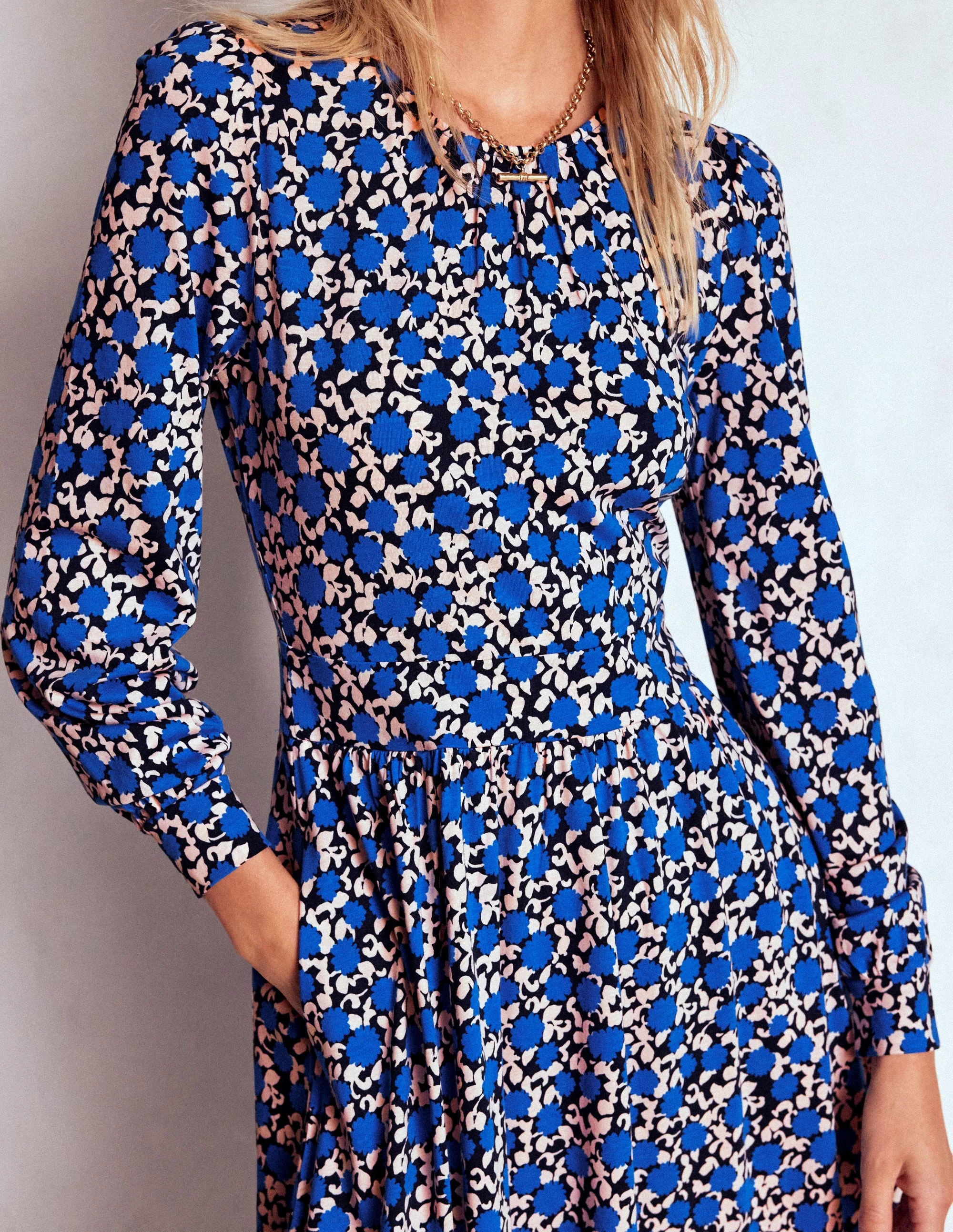 Alexandra Jersey Midi Dress-Kingfisher Blue, Floweret Vine - Image 2