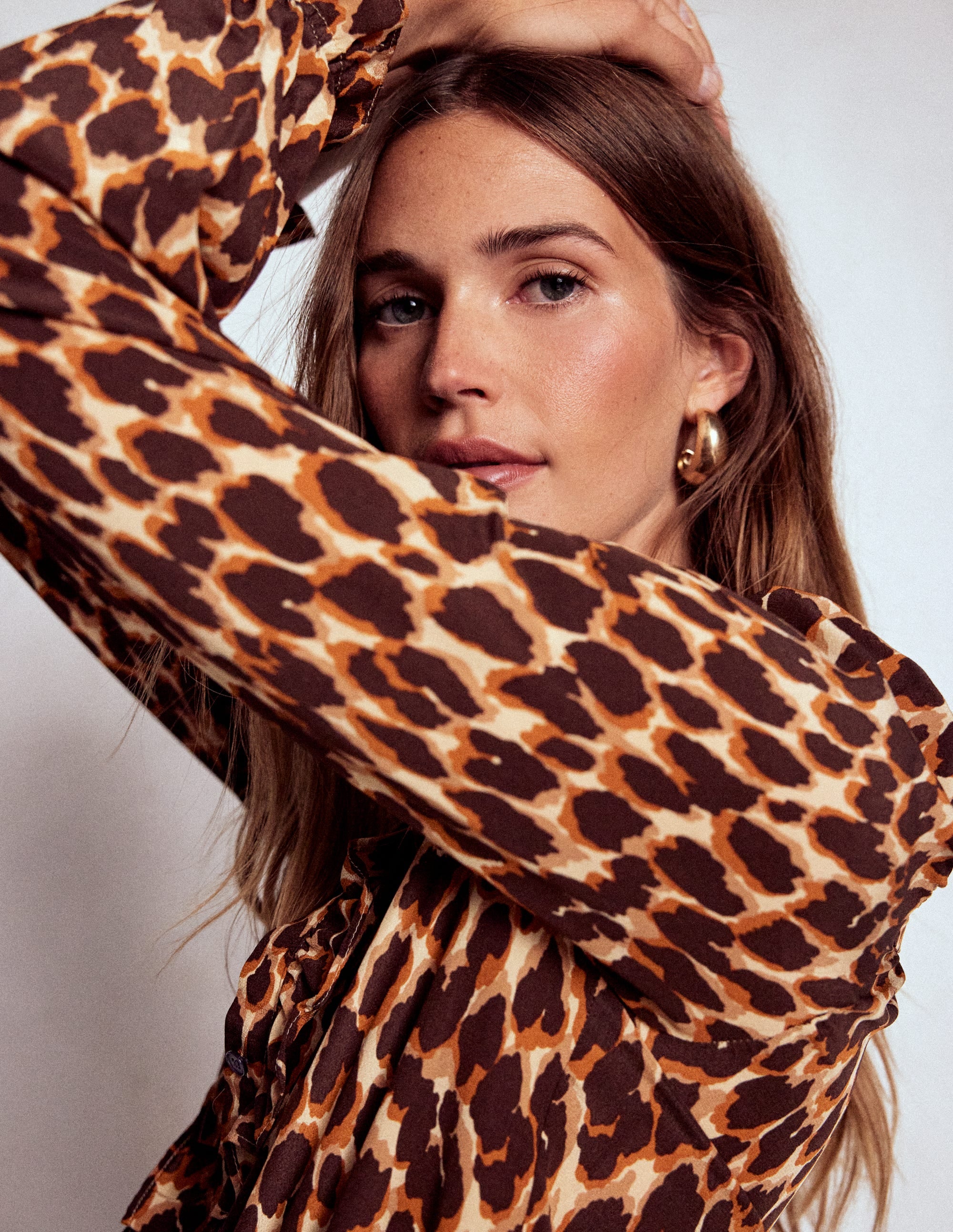 Alice Frill Front Silk Top-Leopard Spots