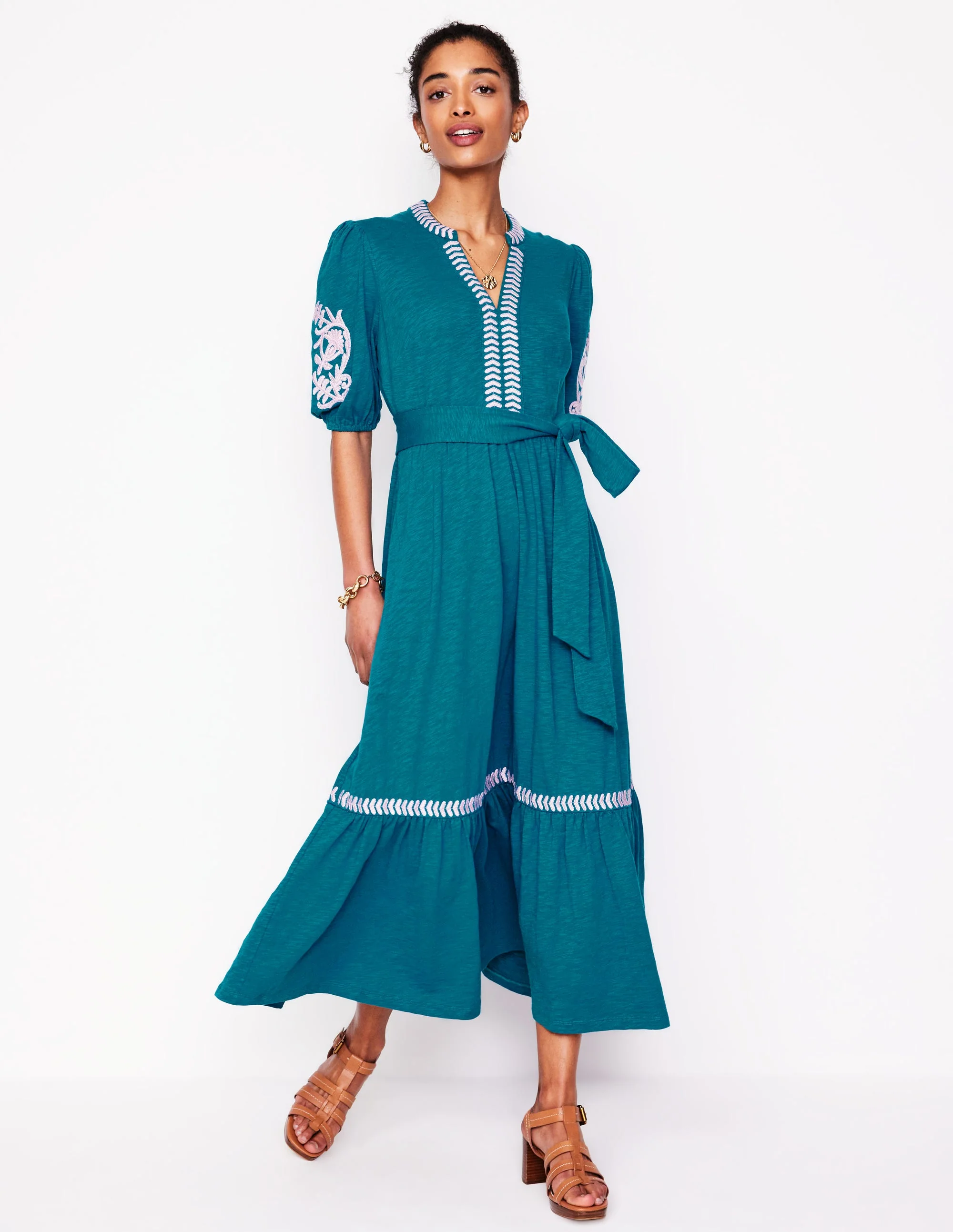 Amara Embroidered Jersey Dress-Deep Sea, Meadowsweet Pink - Image 4