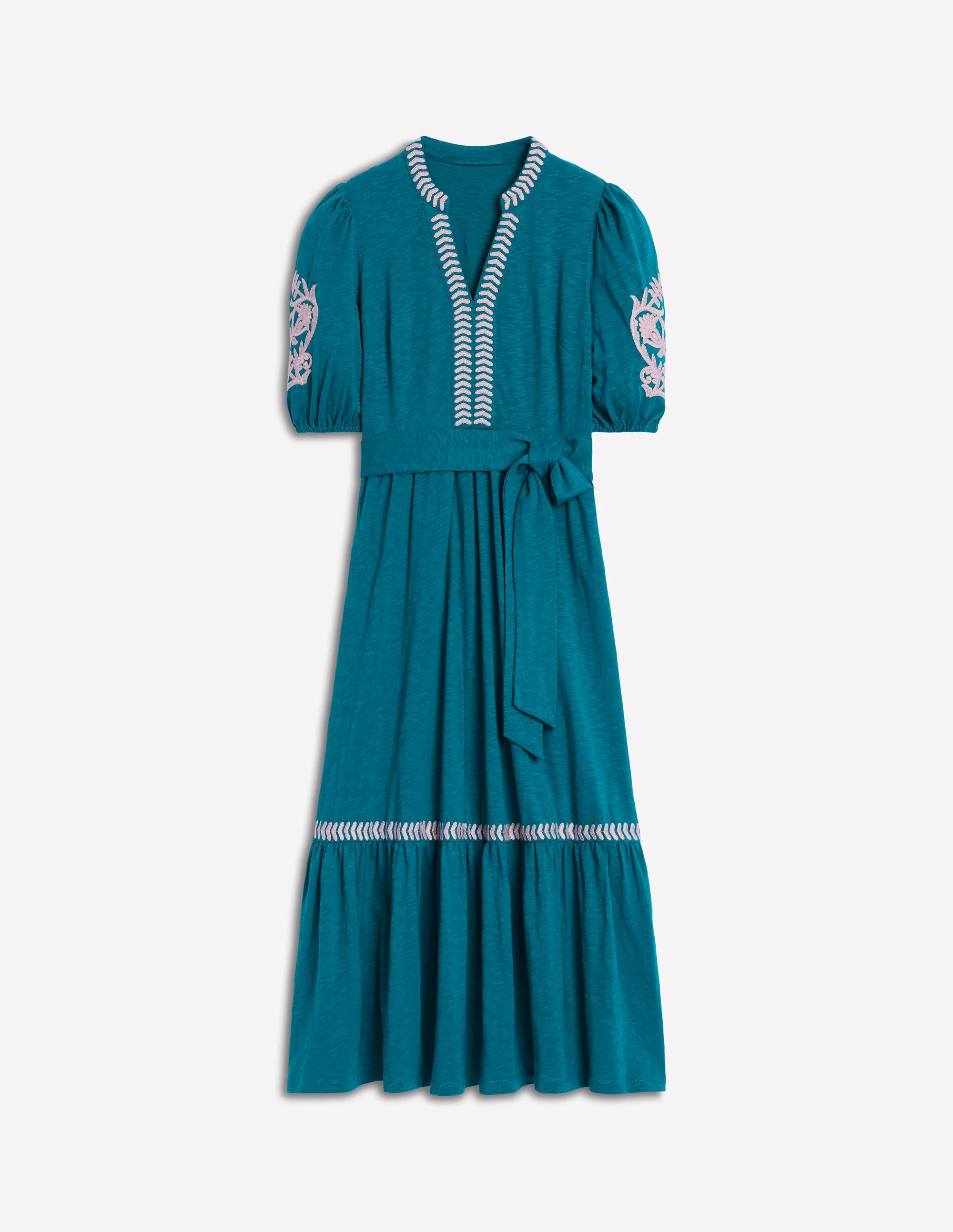 Amara Embroidered Jersey Dress-Deep Sea, Meadowsweet Pink - Image 6