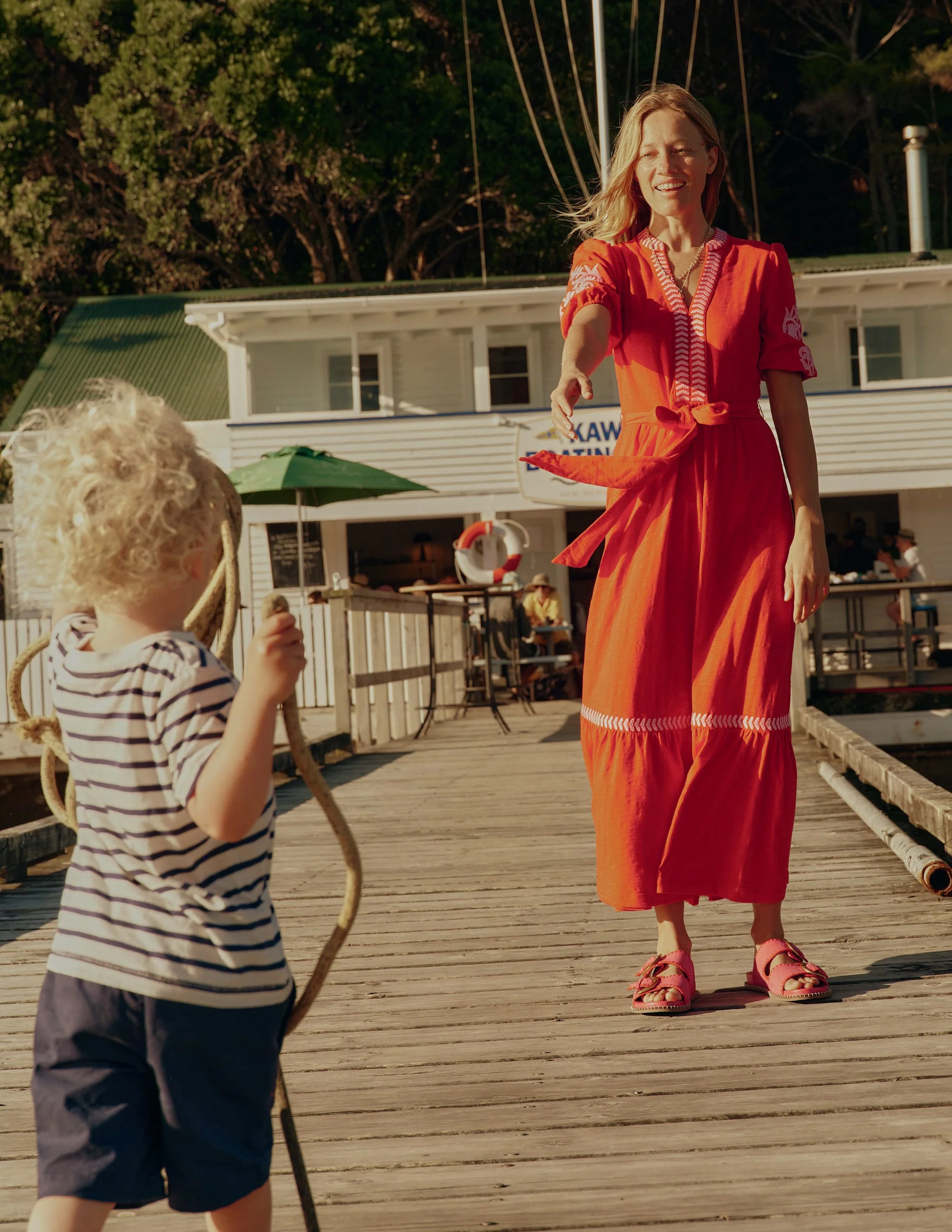Amara Embroidered Jersey Dress-Poppy Red, Pink Peony - Image 2