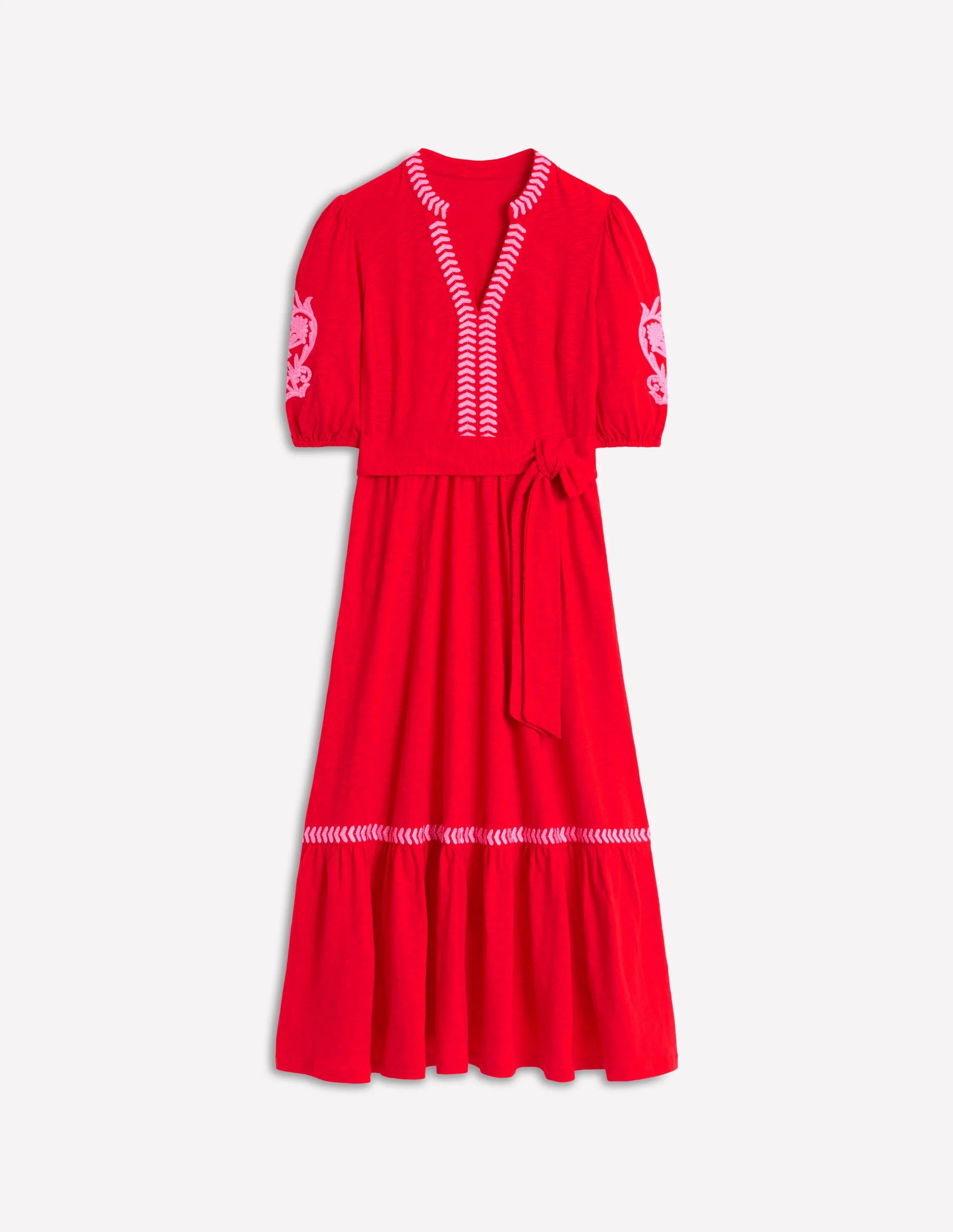 Amara Embroidered Jersey Dress-Poppy Red, Pink Peony - Image 6