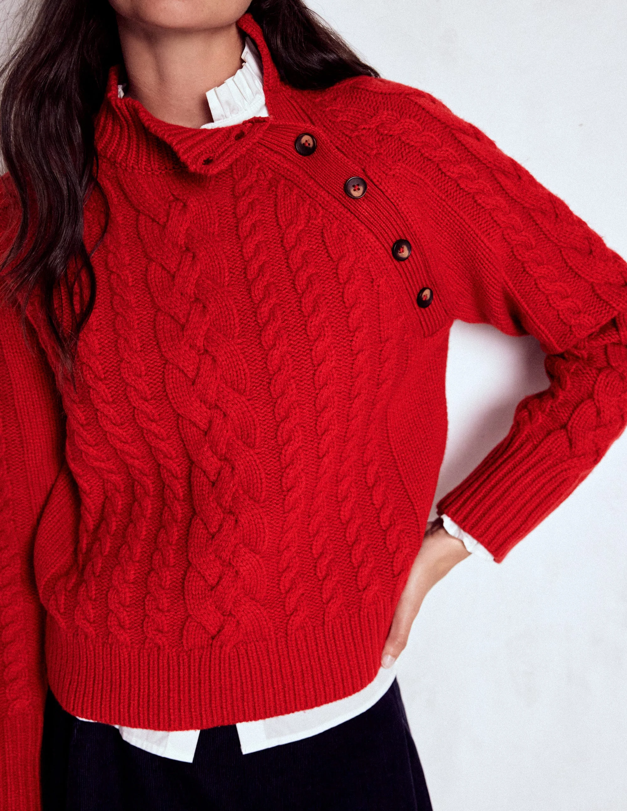 Amara Merino Cable Jumper-Carmine Red - Image 2