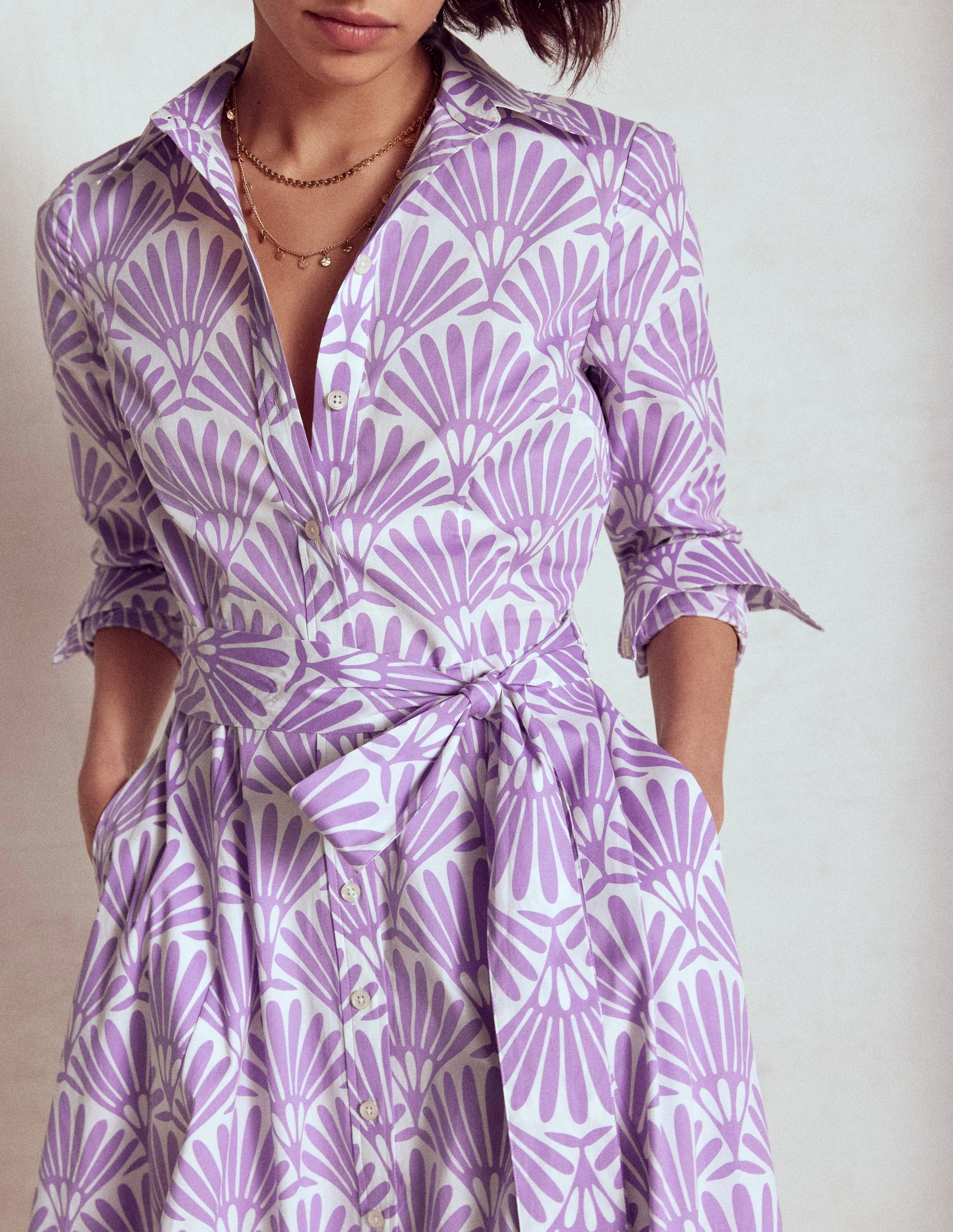 Amy Cotton Midi Shirt Dress-Pretty Violet, Deco Palm - Image 2
