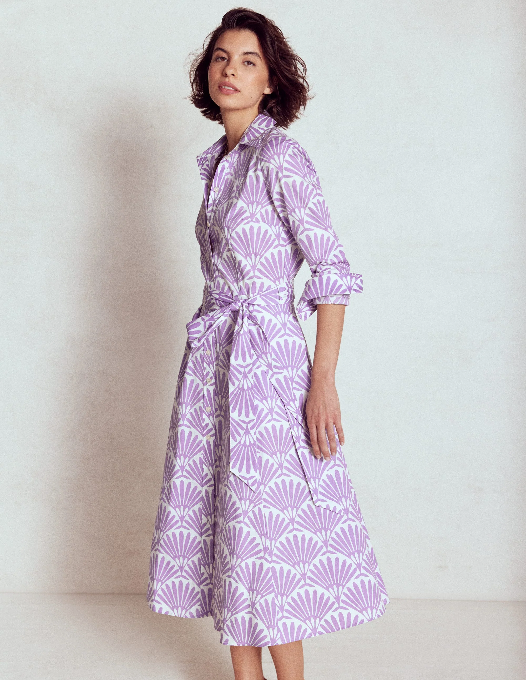 Amy Cotton Midi Shirt Dress-Pretty Violet, Deco Palm - Image 4