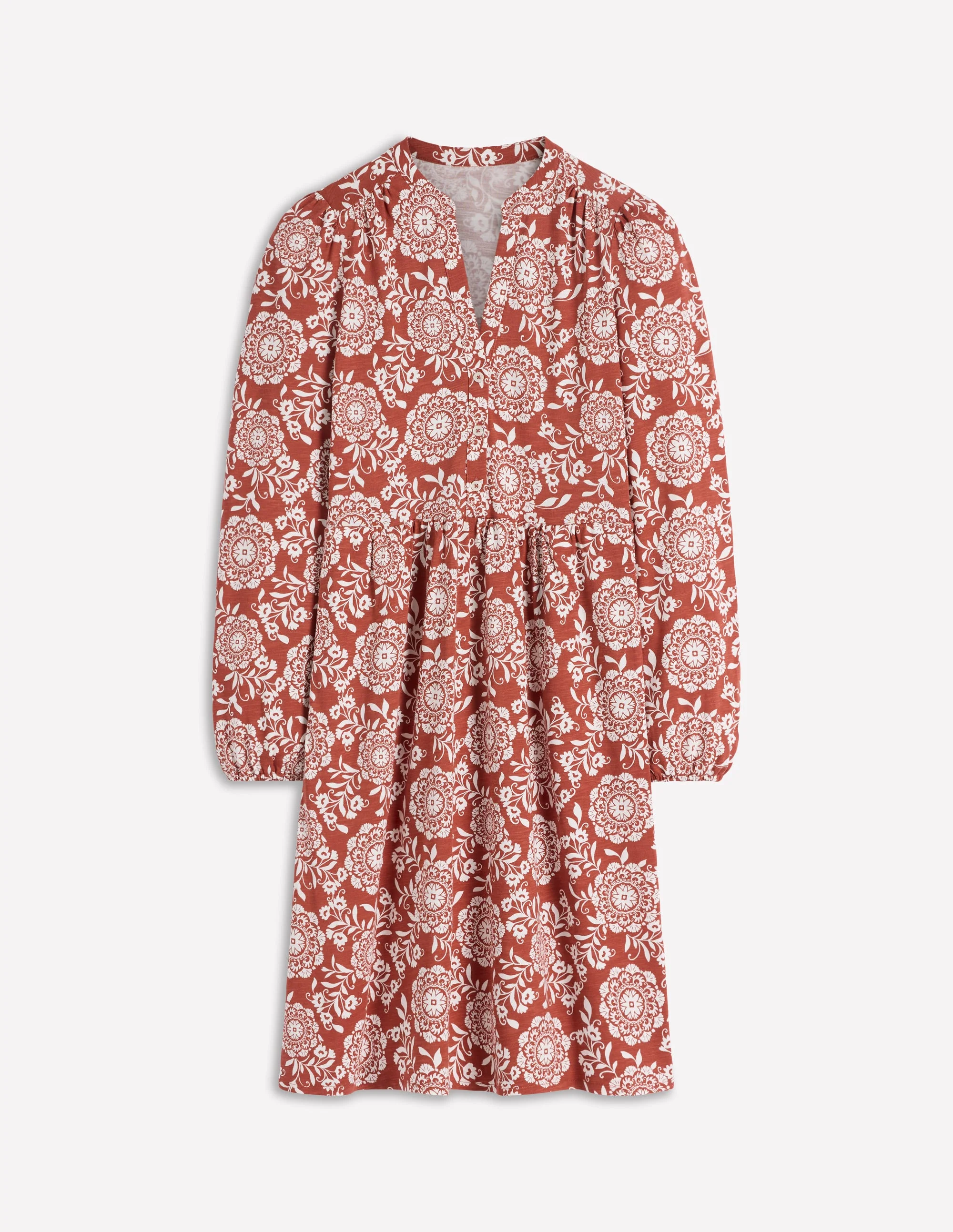 Amy Short Jersey Dress-Brown, Decorative Blossom - Image 5