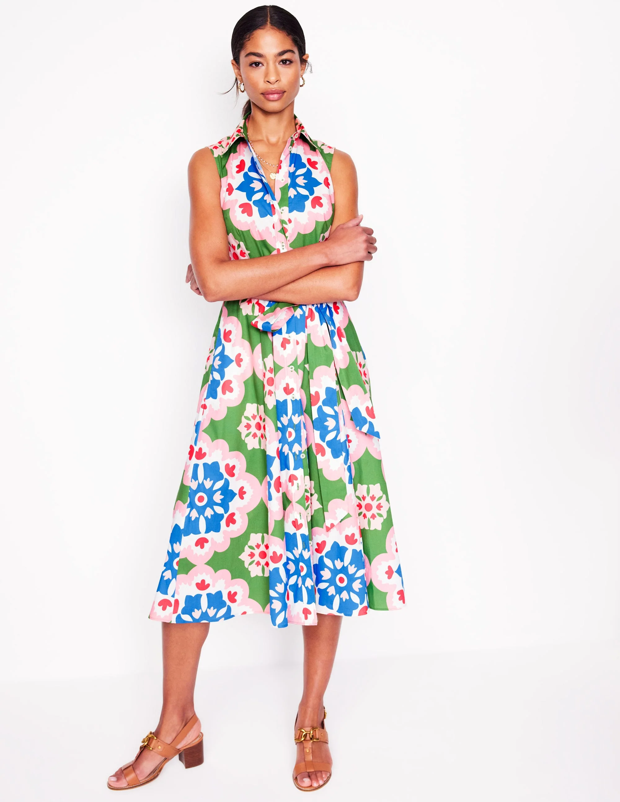 Amy Sleeveless Shirt Dress-Multi, Bloom Geo - Image 4