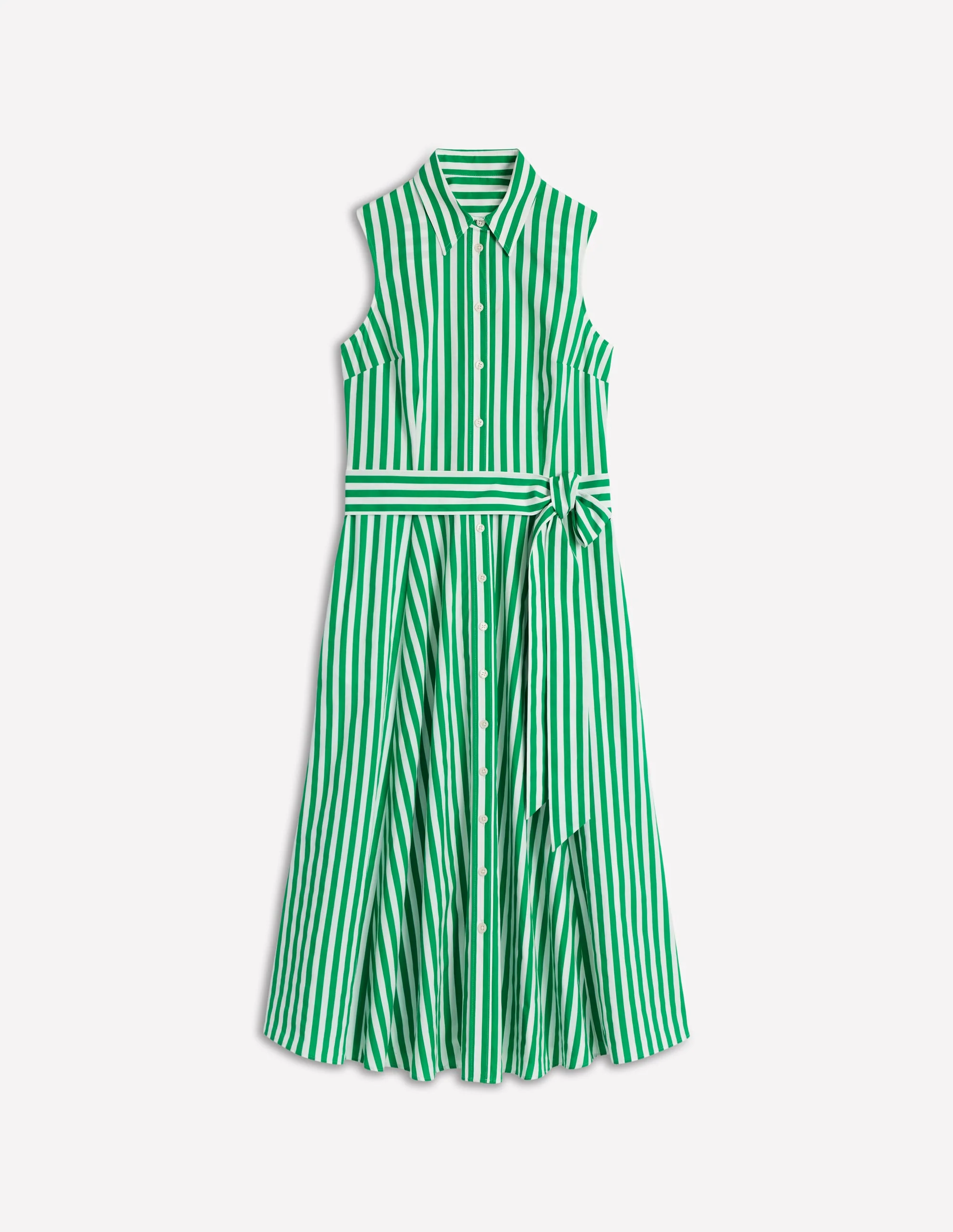 Amy Sleeveless Shirt Dress-Rich Emerald Stripe - Image 5