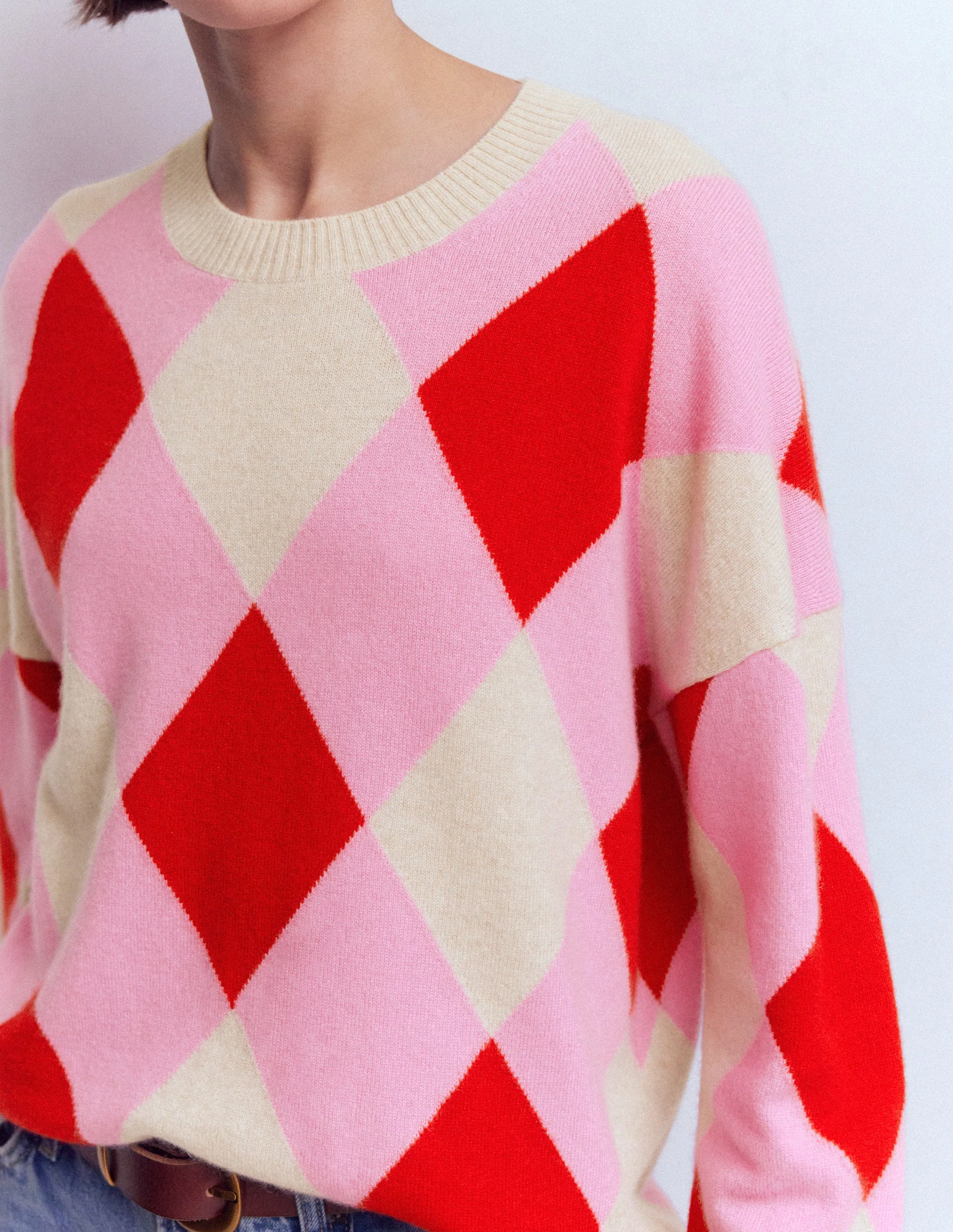 Anastasia Cashmere Jumper-Red and Pink Argyle - Image 2
