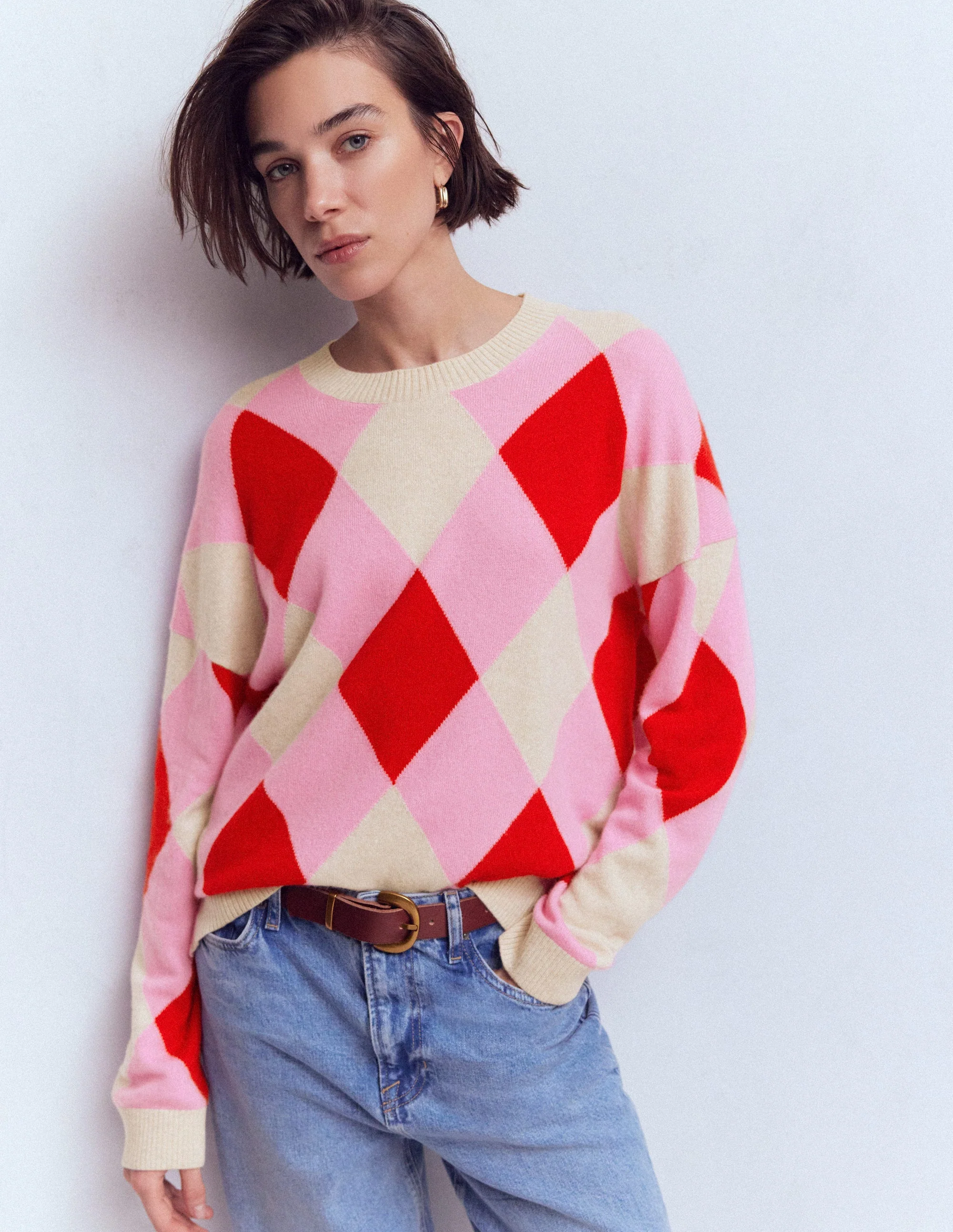 Anastasia Cashmere Jumper-Red and Pink Argyle - Image 4
