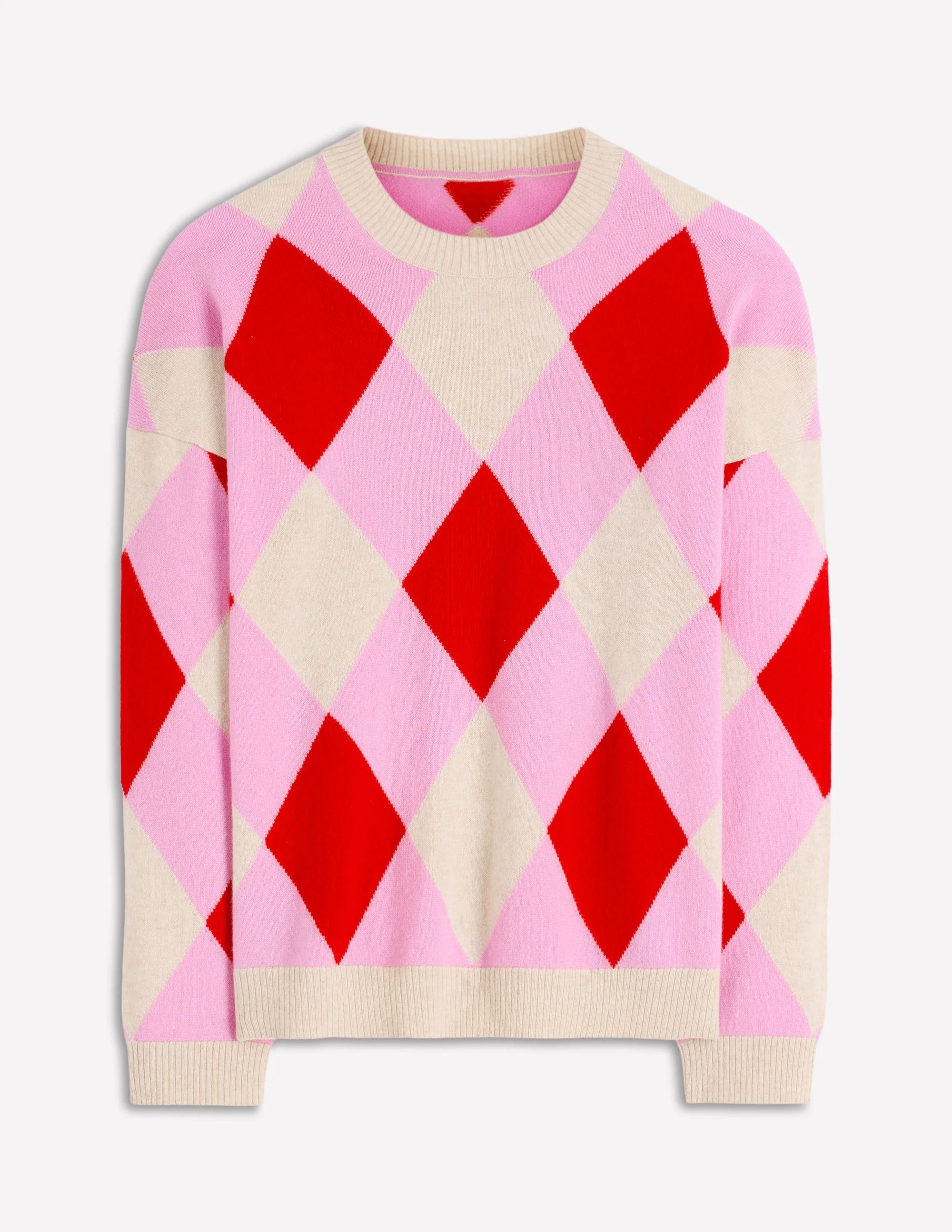 Anastasia Cashmere Jumper-Red and Pink Argyle - Image 6