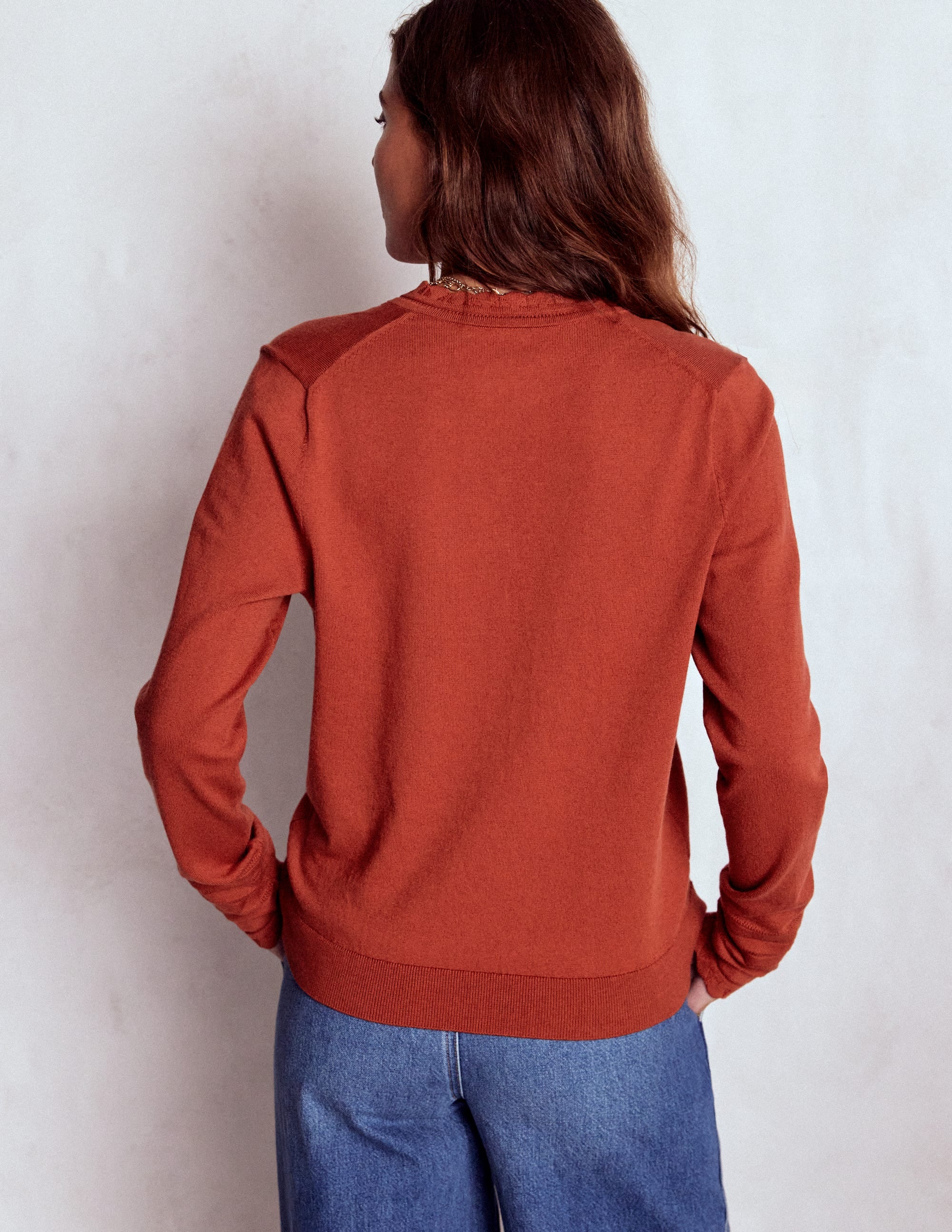 Angela Cotton Scallop Jumper-Roasted Chestnut Brown - Image 3